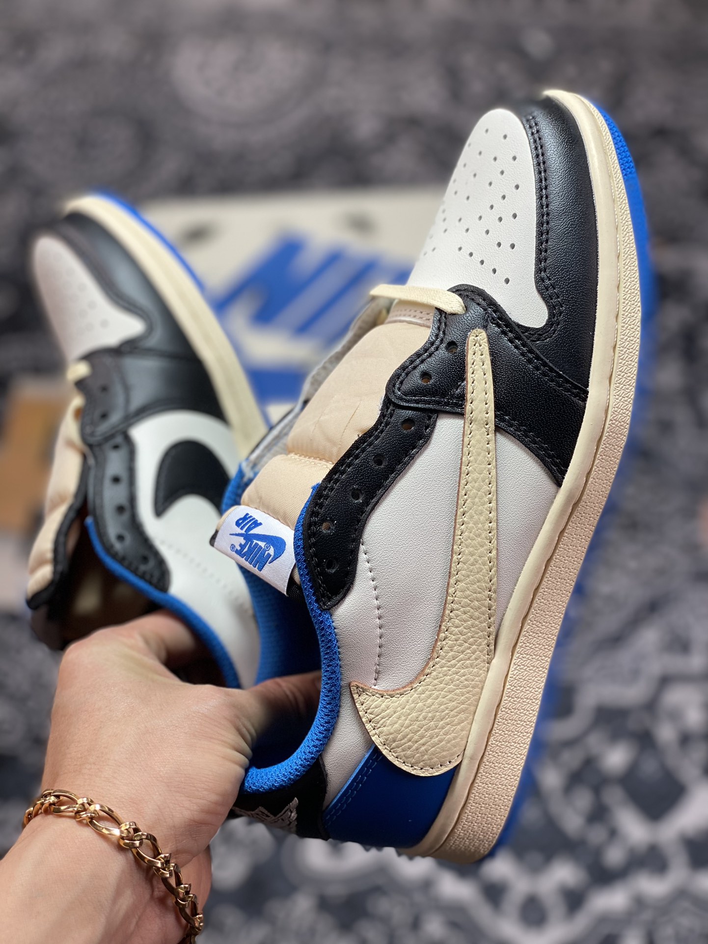 Original grade TS x Fragment Design x AJ1 Low three-party joint lightning barb joint DM7866-140