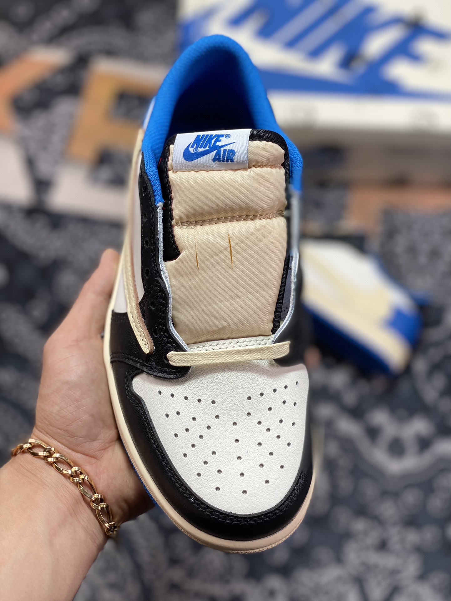 Original grade TS x Fragment Design x AJ1 Low three-party joint lightning barb joint DM7866-140