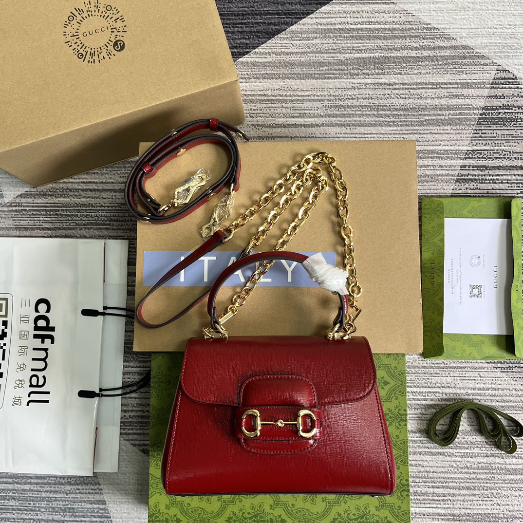 GUCCI 1955 迷你肩背包 PVC 织带 马衔扣