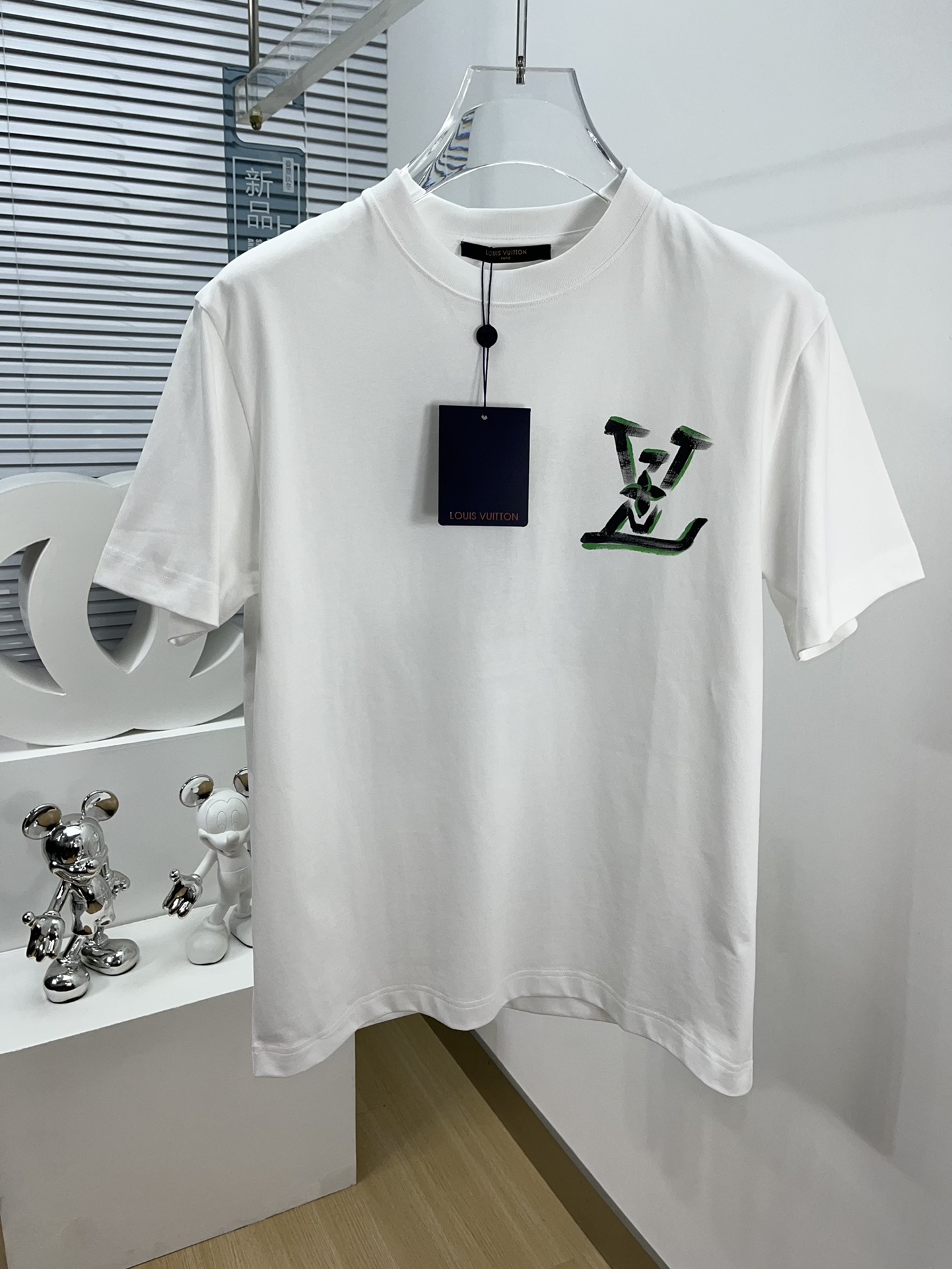 Louis Vuitton Clothing T-Shirt Black White Printing Cotton Spring/Summer Collection Fashion Short Sleeve