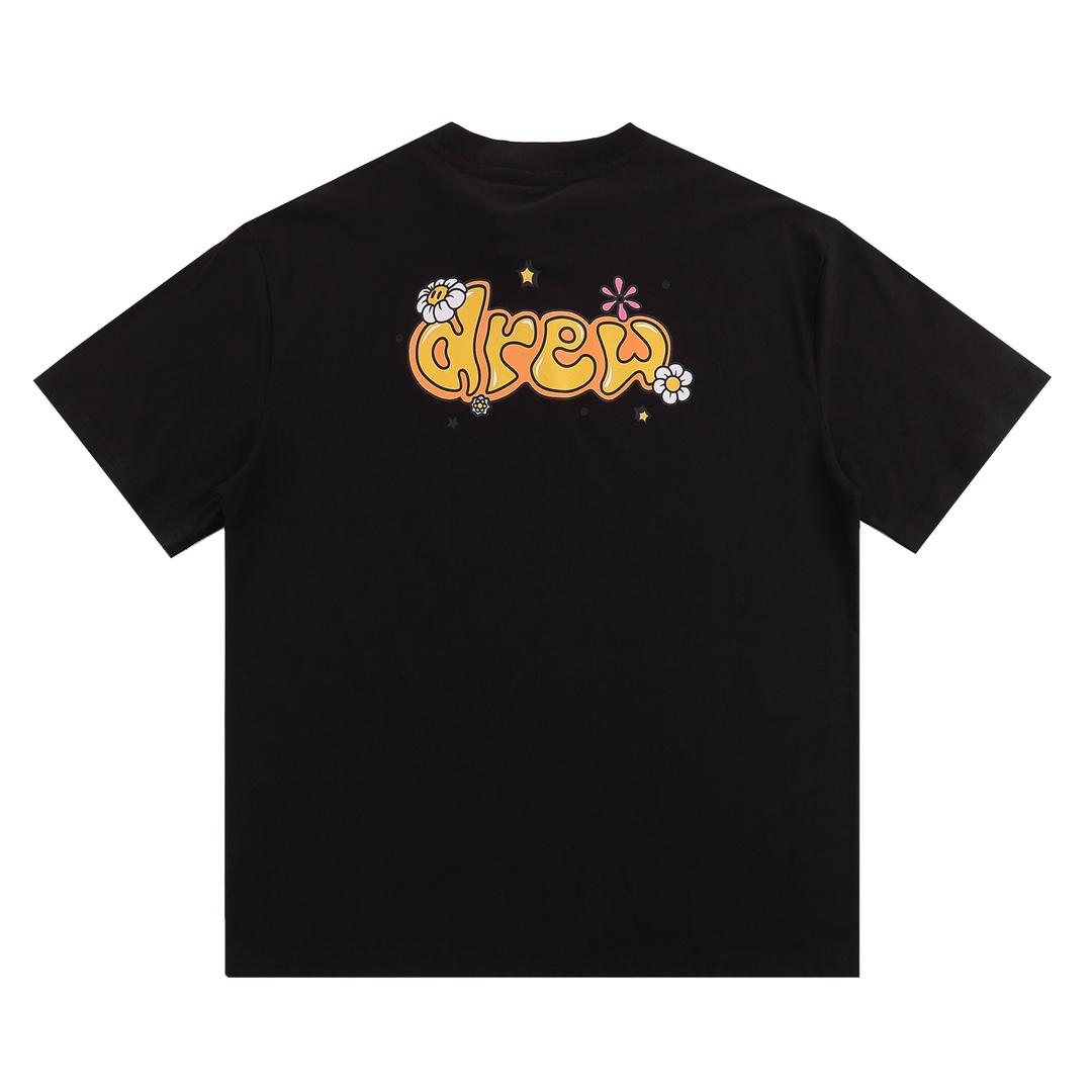 “DREW HOUSE Black Cotton Short Sleeve Letter Tee, Sizes S-XL, 230g Fabric” - 图片 3