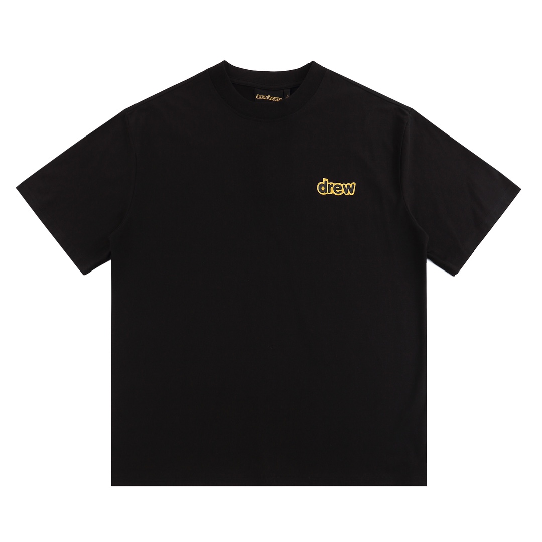 “DREW HOUSE Black Cotton Short Sleeve Letter Tee, Sizes S-XL, 230g Fabric” - 图片 2