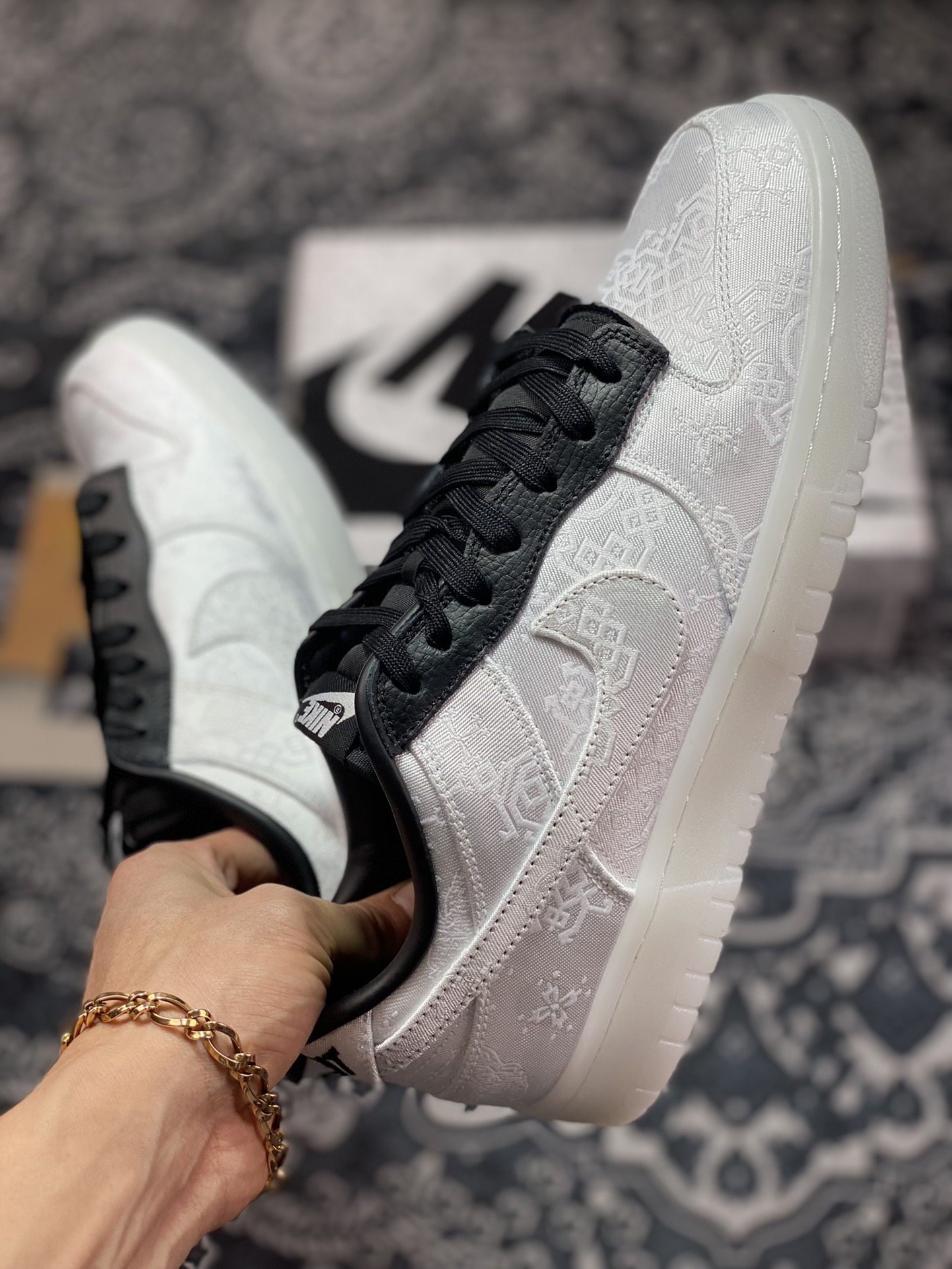 Fragment Design x Clot x Nike SB Dunk Low”20th Anniversary/White Silk”扣篮FN0315-110