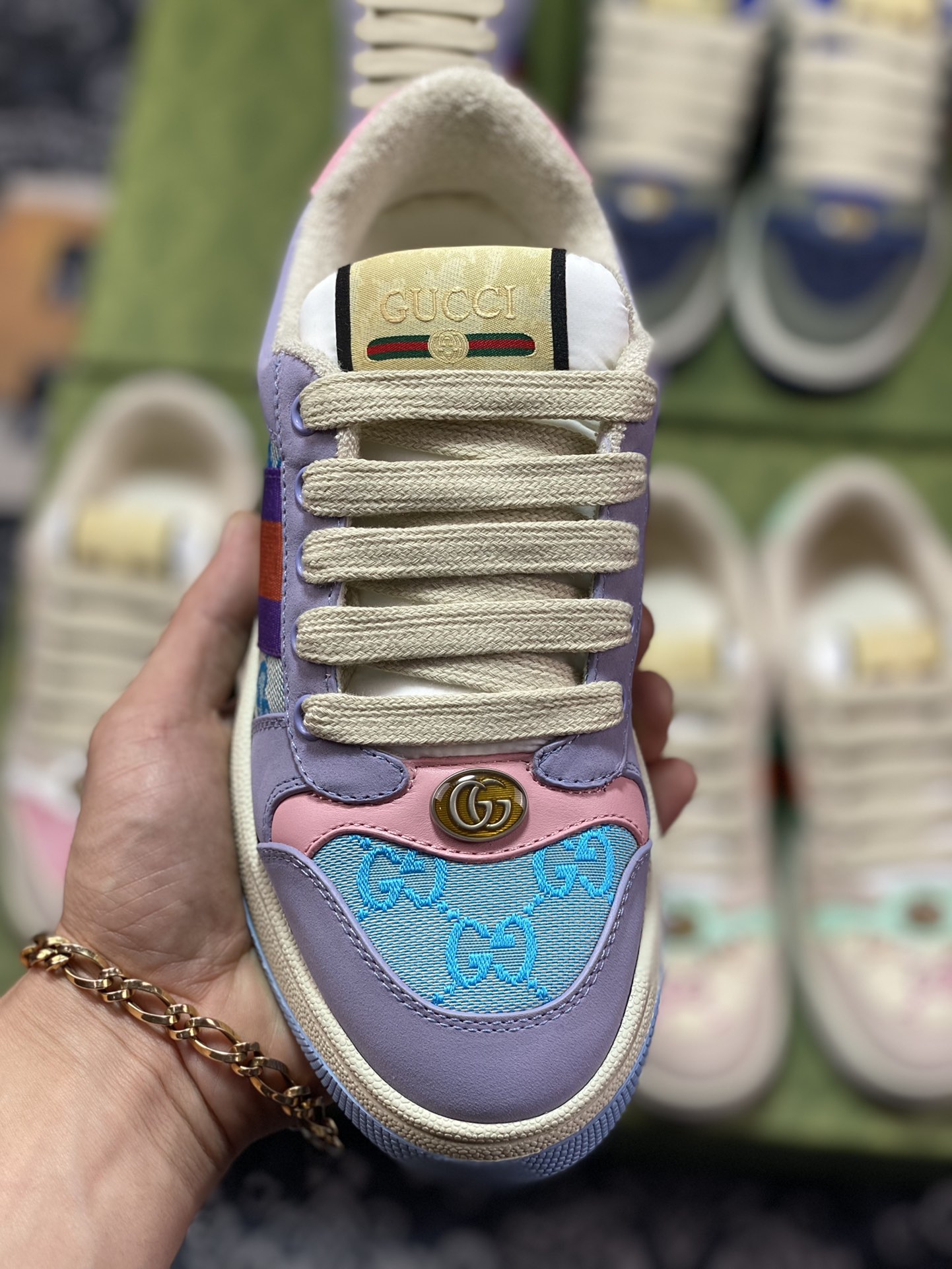 Gucci Screener GG Sneaker Low Classic Prototype Series Low ”Light Purple Blue Pink Purple Red GG Cloth” 741575 9SFR0 8480