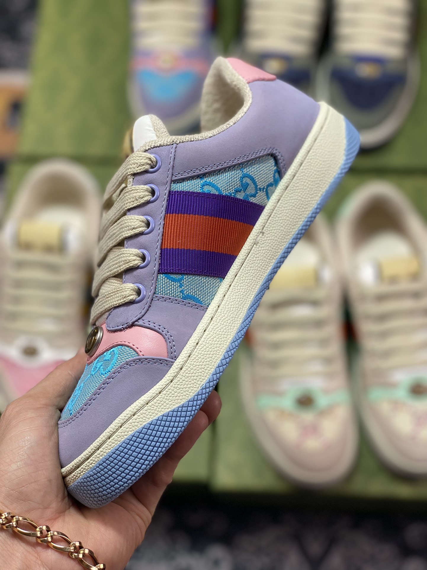 Gucci Screener GG Sneaker Low Classic Prototype Series Low ”Light Purple Blue Pink Purple Red GG Cloth” 741575 9SFR0 8480