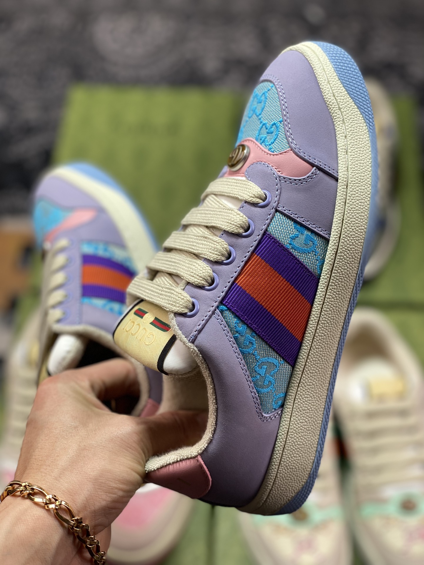 Gucci Screener GG Sneaker Low Classic Prototype Series Low ”Light Purple Blue Pink Purple Red GG Cloth” 741575 9SFR0 8480