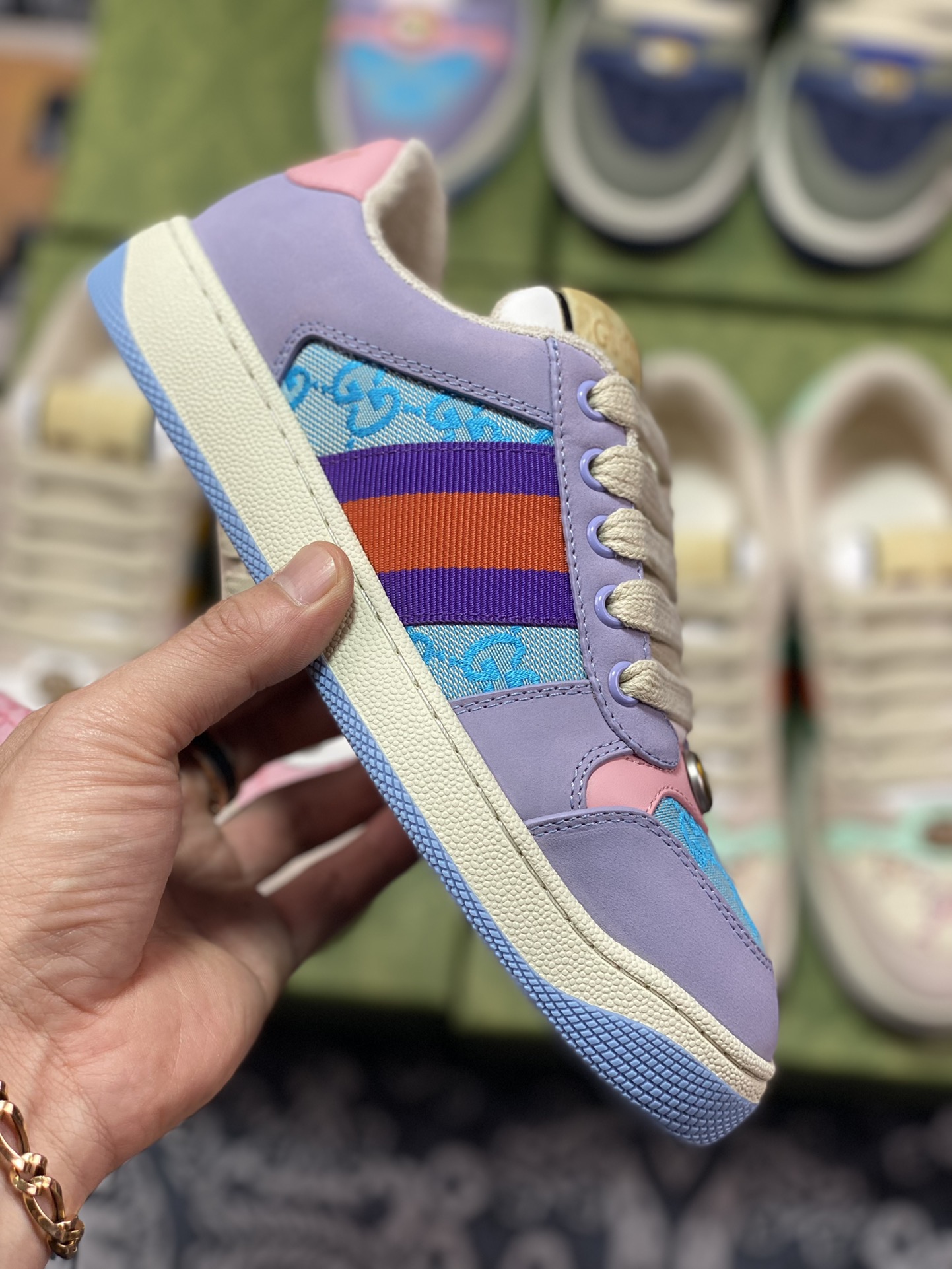 Gucci Screener GG Sneaker Low Classic Prototype Series Low ”Light Purple Blue Pink Purple Red GG Cloth” 741575 9SFR0 8480