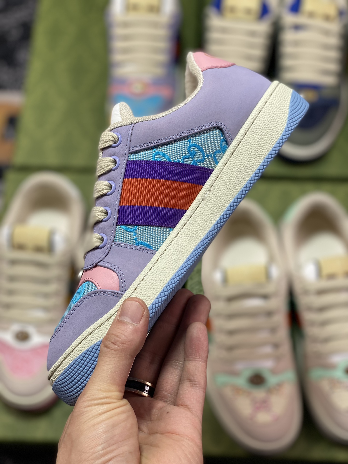 Gucci Screener GG Sneaker Low Classic Prototype Series Low ”Light Purple Blue Pink Purple Red GG Cloth” 741575 9SFR0 8480