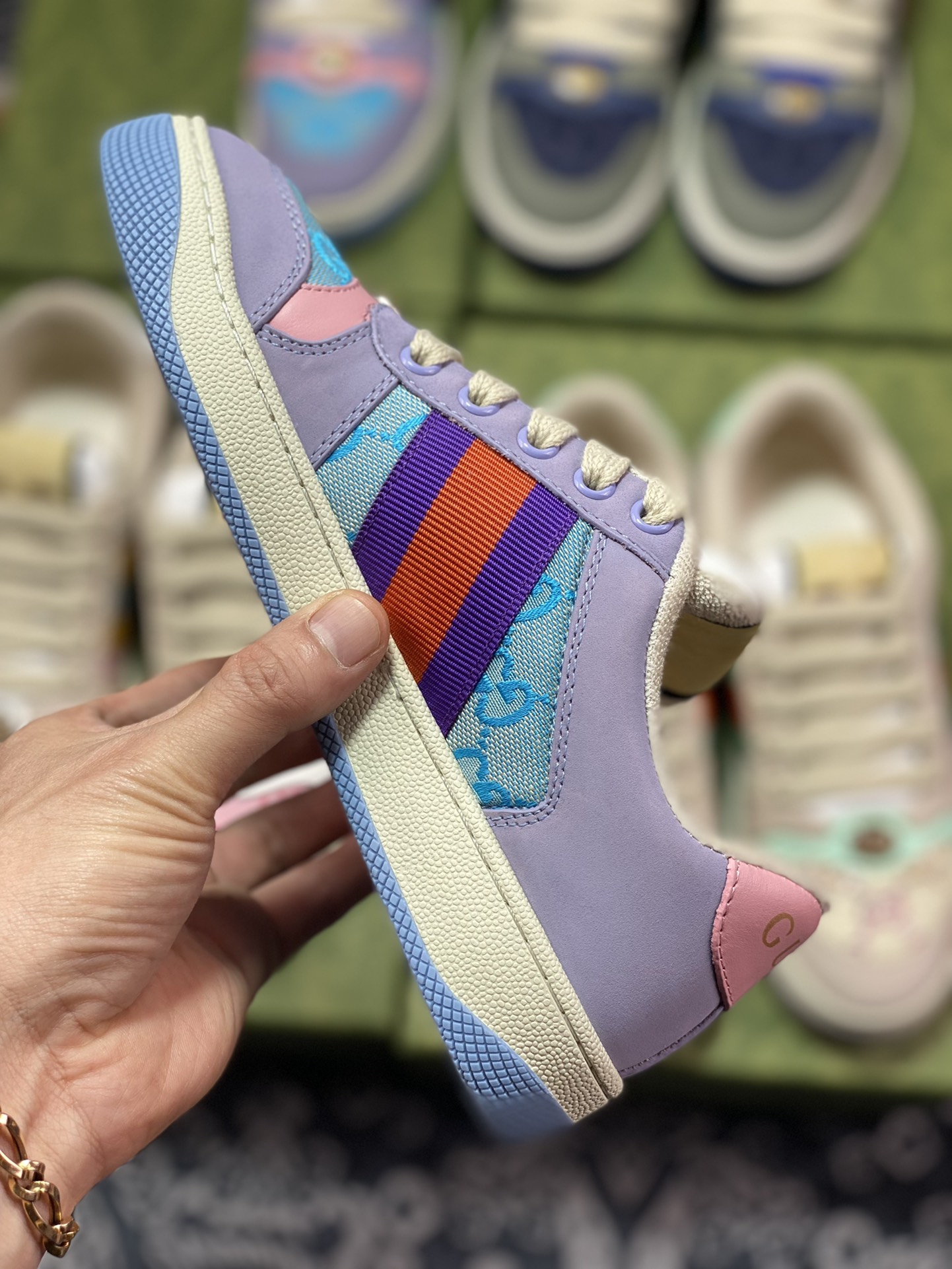 Gucci Screener GG Sneaker Low Classic Prototype Series Low ”Light Purple Blue Pink Purple Red GG Cloth” 741575 9SFR0 8480