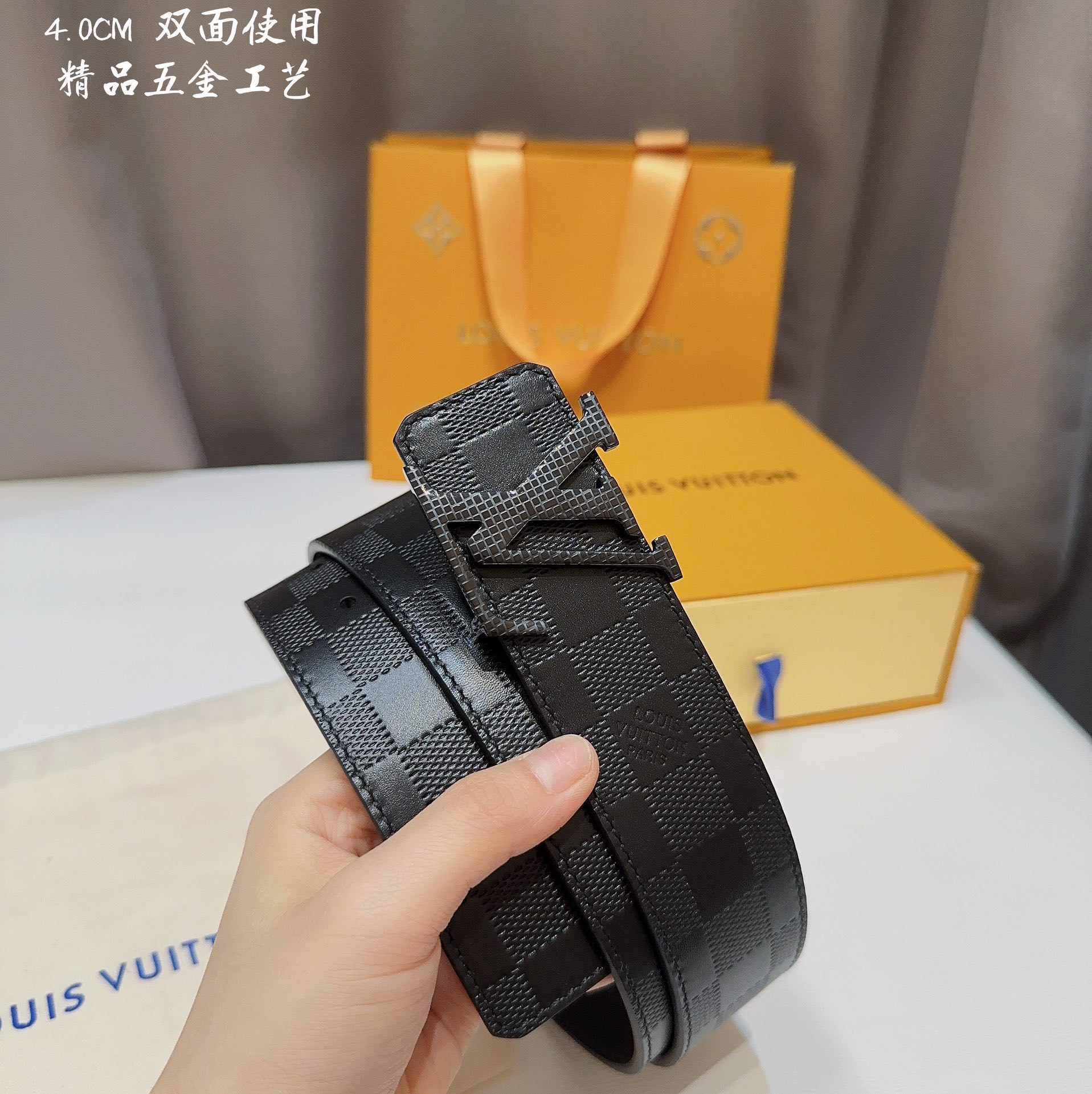 代购级专柜品质LV路易男士宽度4.0CM简单大方精品五金双面进口皮佩戴效果非常不错送礼自用最佳推荐