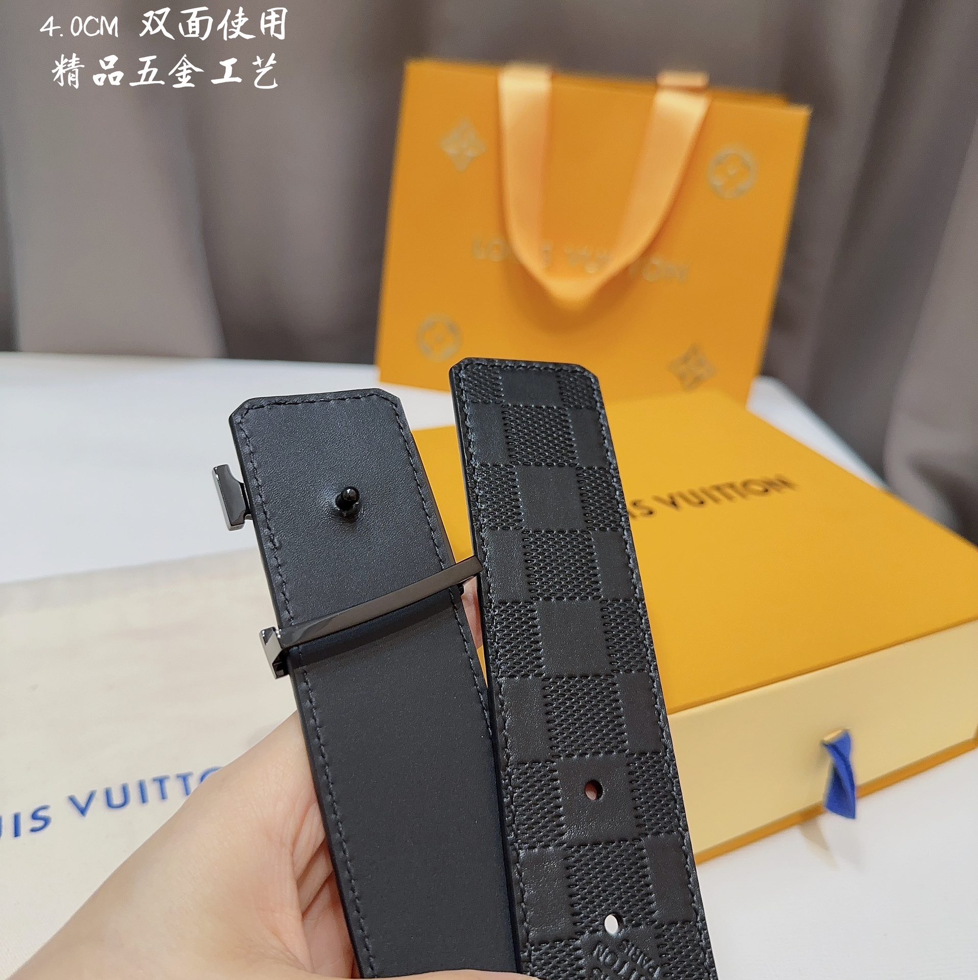 代购级专柜品质LV路易男士宽度4.0CM简单大方精品五金双面进口皮佩戴效果非常不错送礼自用最佳推荐