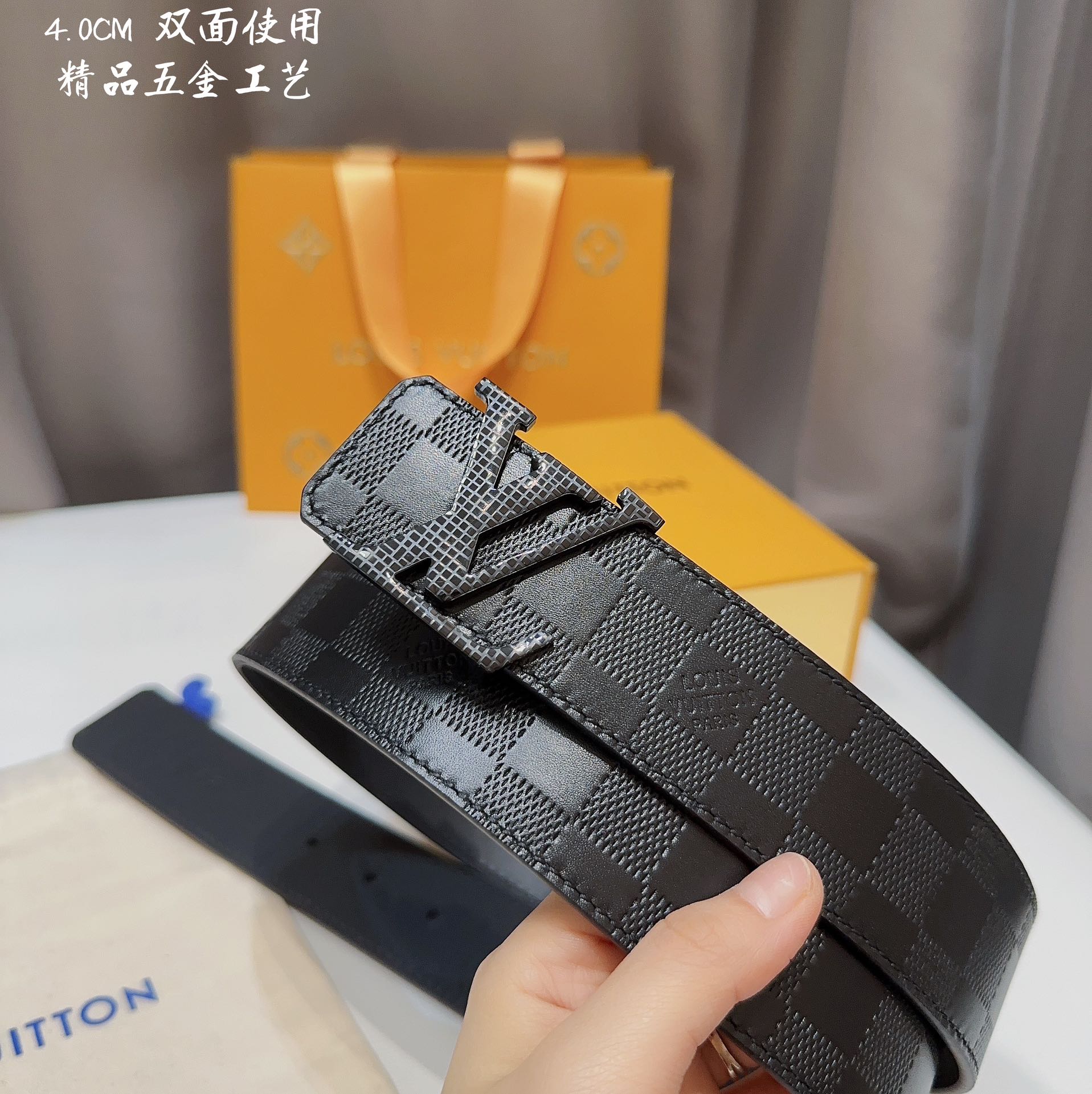 代购级专柜品质LV路易男士宽度4.0CM简单大方精品五金双面进口皮佩戴效果非常不错送礼自用最佳推荐