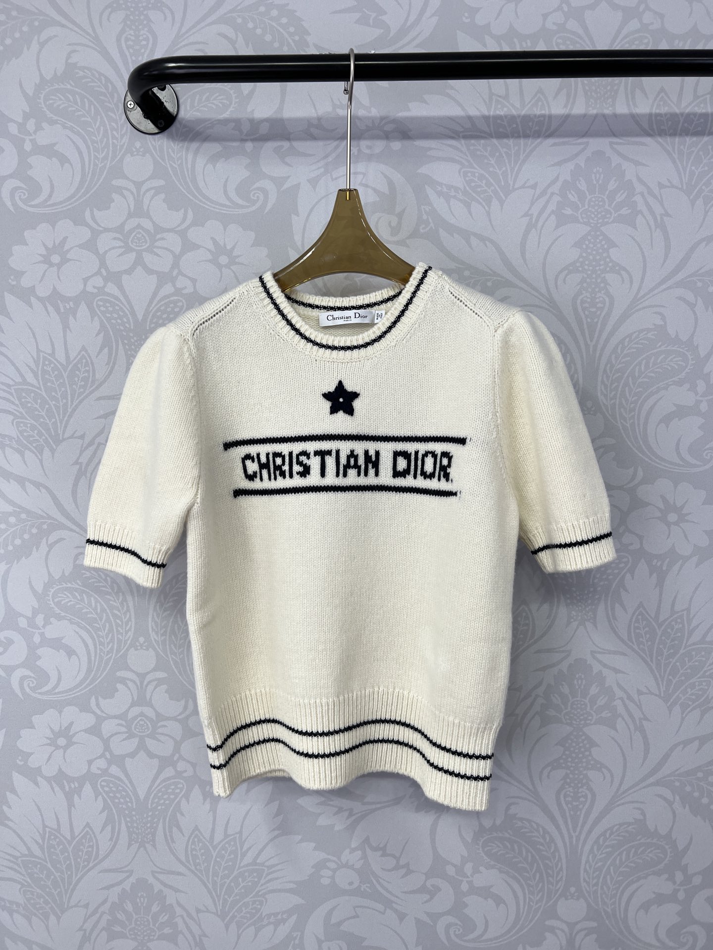 Dior Clothing Shirts & Blouses T-Shirt Beige White Embroidery Cashmere Knitting Wool Fashion Short Sleeve