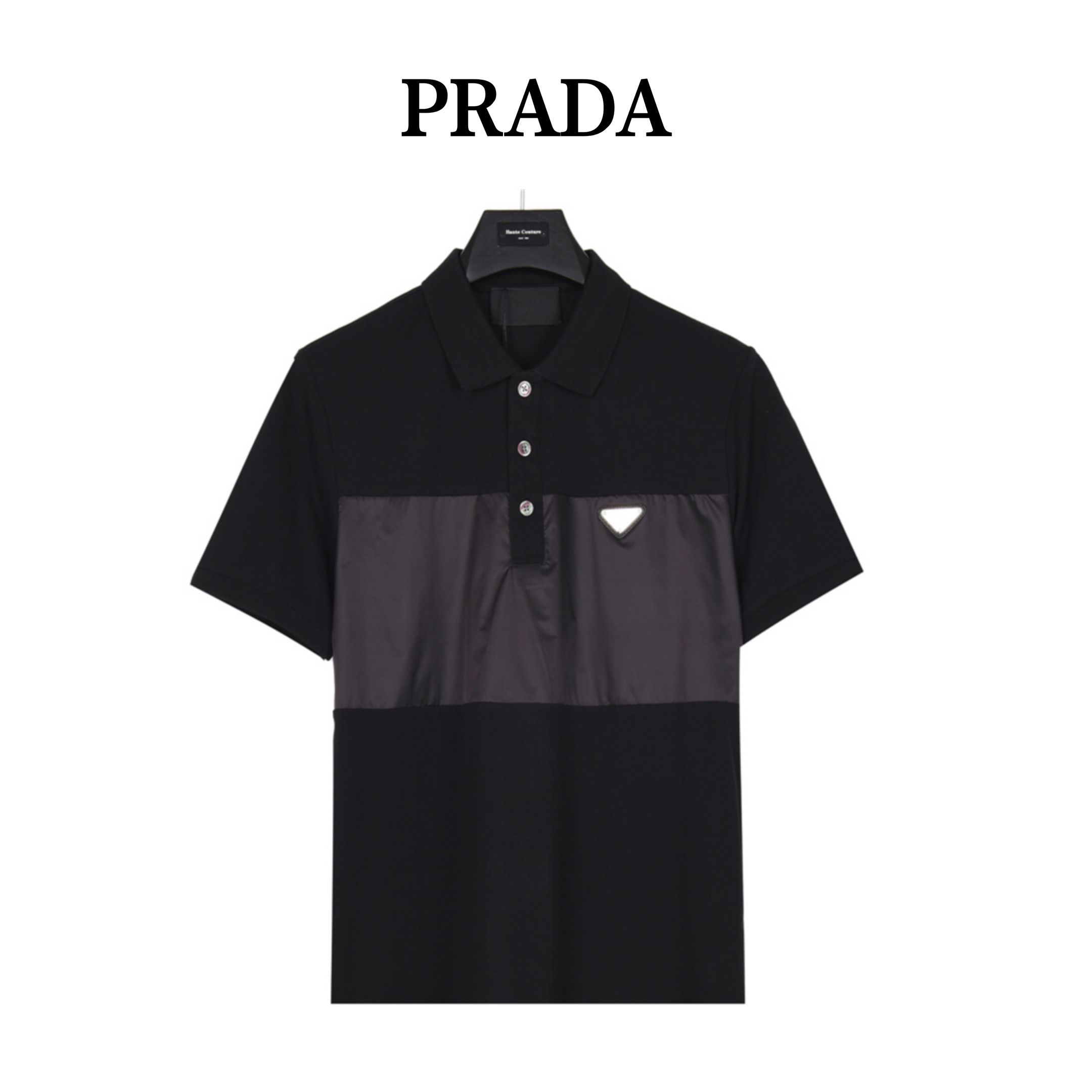 Prada/普拉达 24ss 三角标尼龙拼接Polo短袖