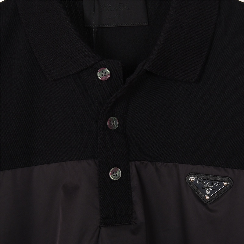 Prada/普拉达 24ss 三角标尼龙拼接Polo短袖