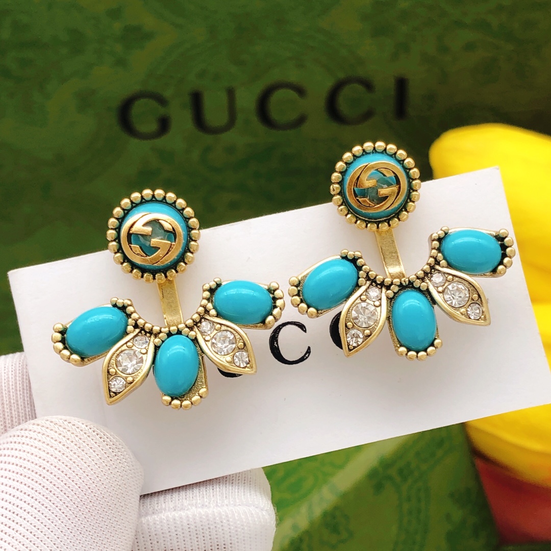 Número GED0020 pendientes de flor Gucci con pieza verde ojo de caballo artículo imprescindible de primavera y verano 🌺…