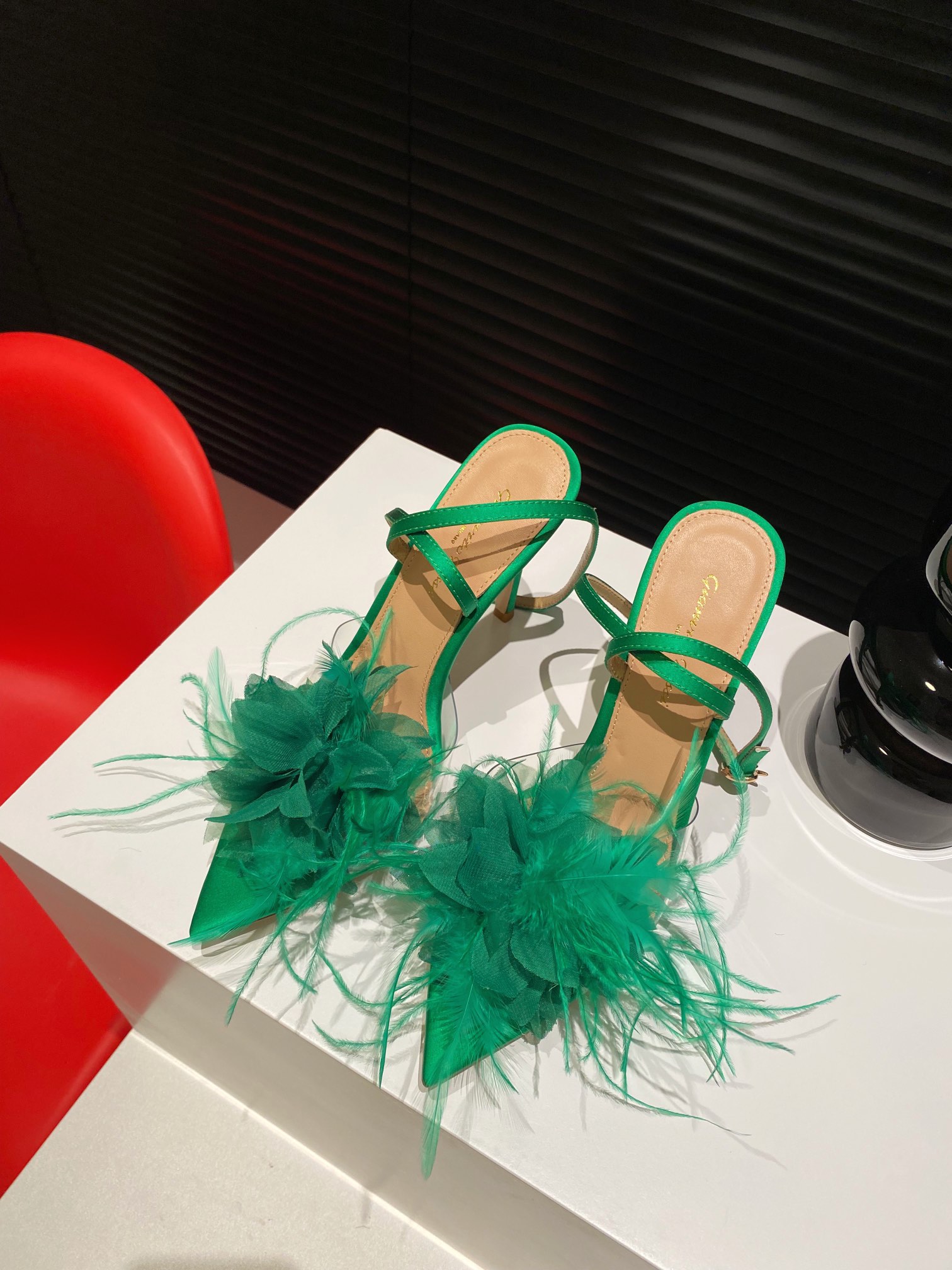 Gianvito Rossi Eiko Stiletto абцасы-шпількі тапкі сандалі авечая скура+сетка+чэшскія стразы 10.5cm/8cm