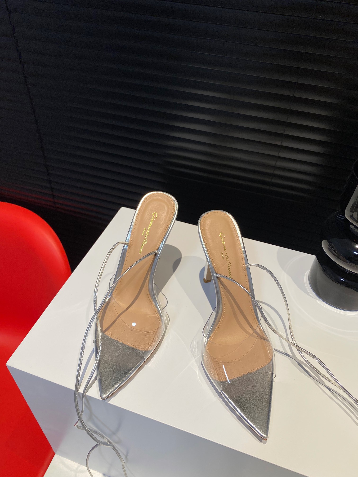 Gianvito Rossi 2022SS Transparent Open-Toe Pointed High Heels Upgraded Version + PVC Eco-Friendly Material 10.5cm Sheepskin Lining