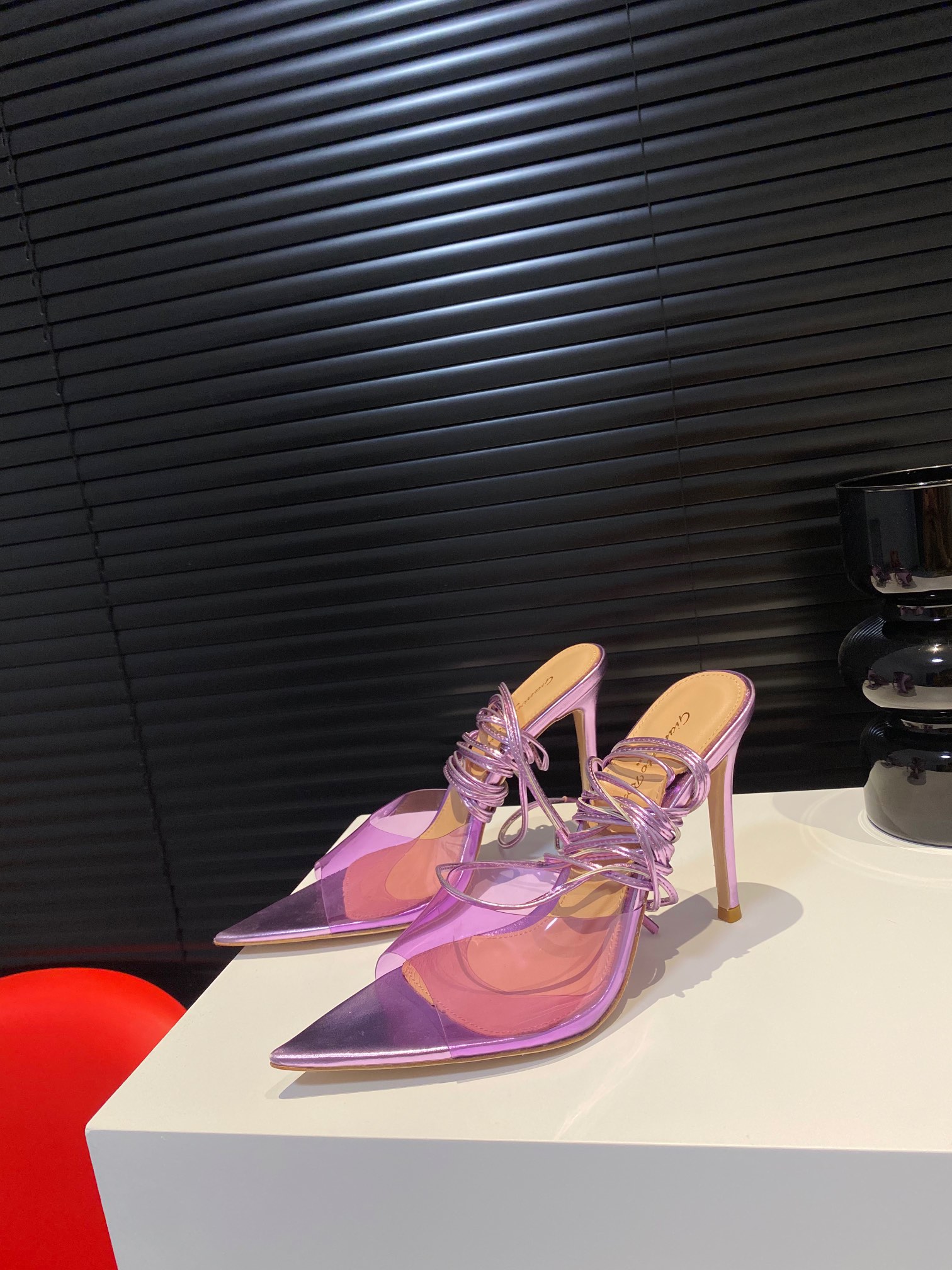 Gianvito Rossi 2022SS Transparent Open-Toe Pointed High Heels Upgraded Version + PVC Eco-Friendly Material 10.5cm Sheepskin Lining