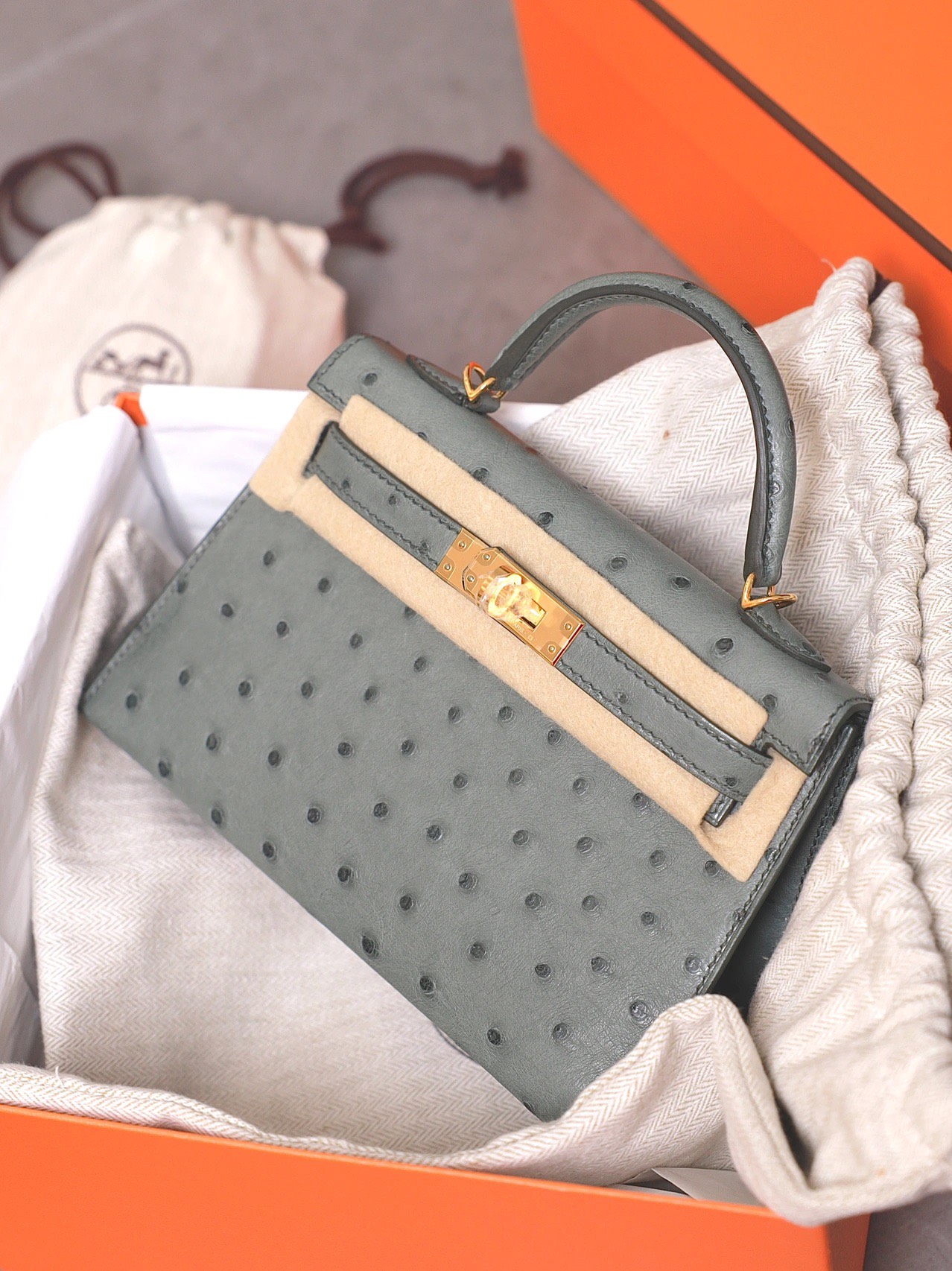 Hermes Kelly Sacs À Main Sacs À Bandoulière & À Épaule Vert amande Couleur abricot Véritable peau d’orignal Mini