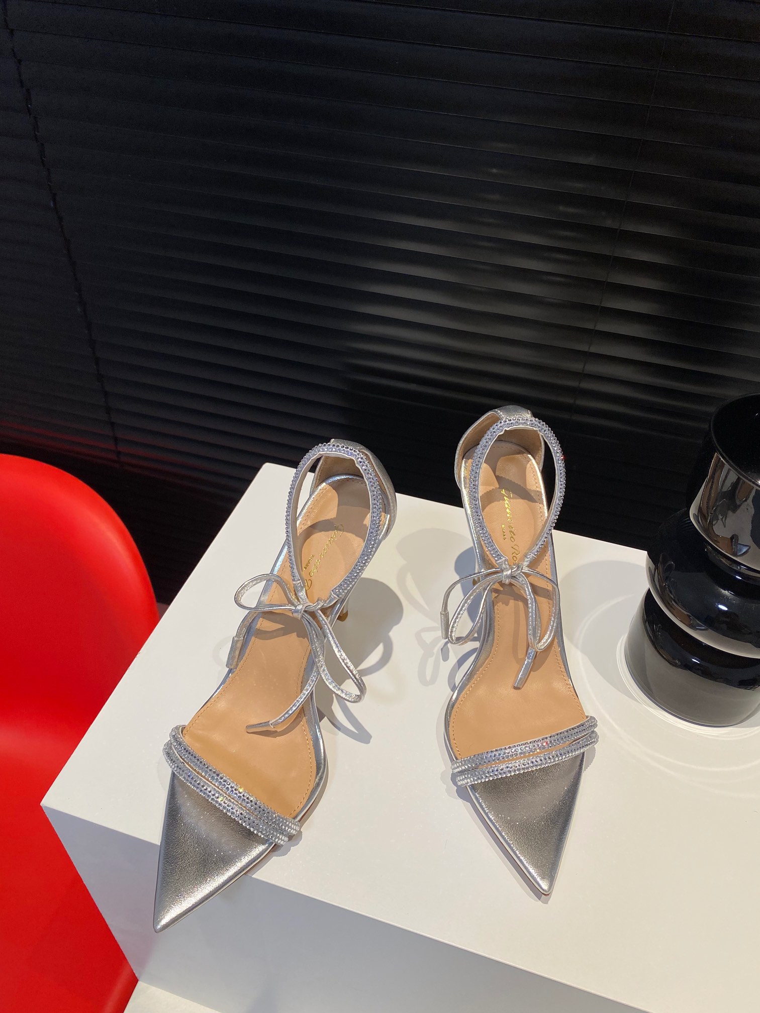 Gianvito Rossi Eiko Stiletto абцас-шпілька тапачкі сандалі авечая скура+сетка+чэшскія стразы 10.5cm/8cm