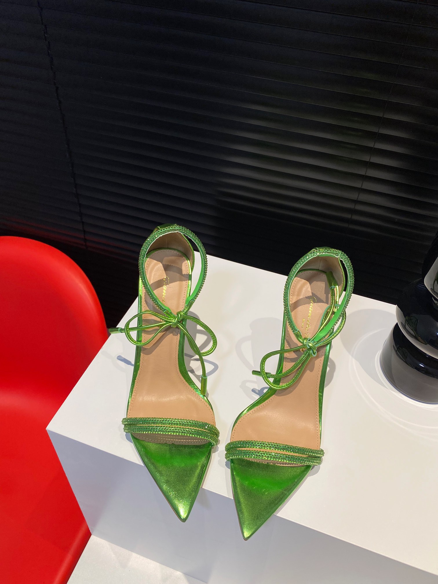 Gianvito Rossi Eiko Stiletto абцас-шпілька тапкі сандалі авечая скура+сетка+чэшскія стразы 10.5cm/8cm