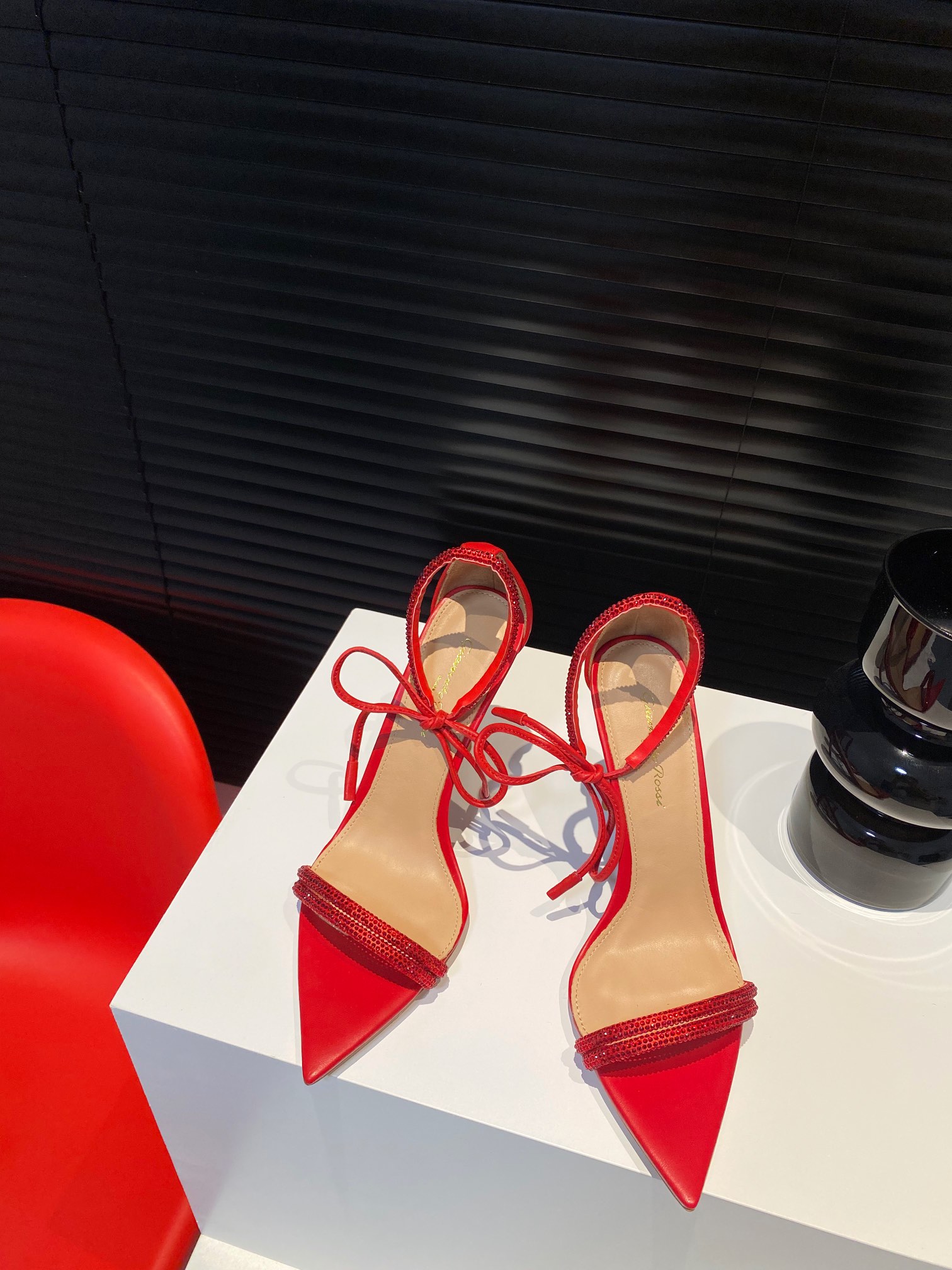 Gianvito Rossi Eiko Stiletto абцас сярэдняй вышыні тапкі сандалі авечая скура+сетка+чэшскія стразы 10.5cm/8cm