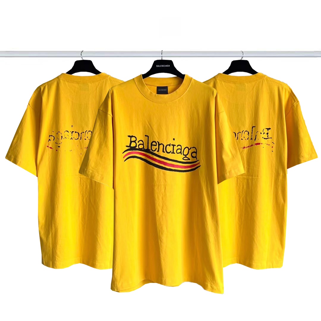 Top Quality
 Balenciaga Clothing T-Shirt Yellow Printing Combed Cotton Short Sleeve