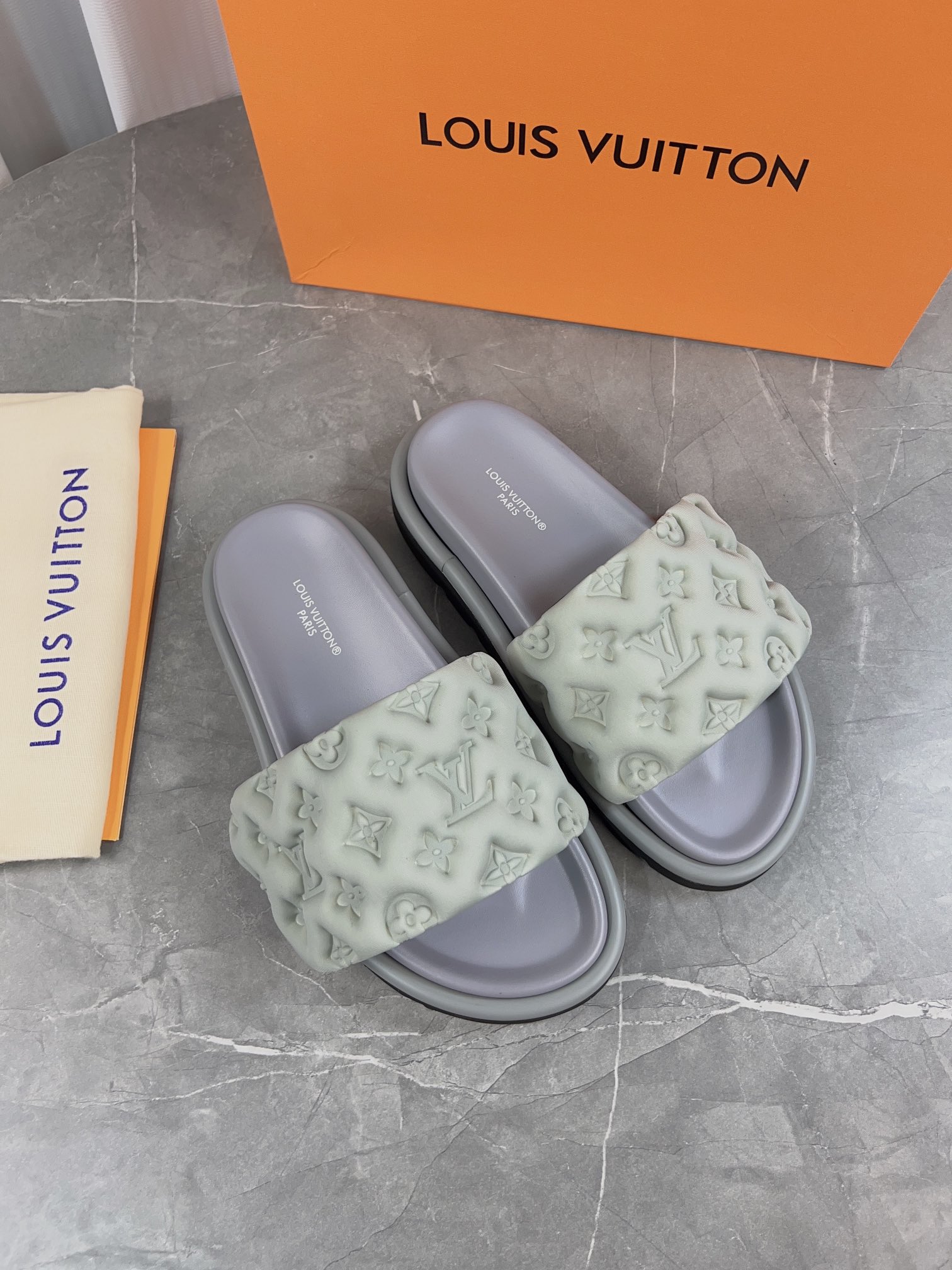 Louis Vuitton Pool Pillow Comfort Flat Sandal Monogram Embossed Slides