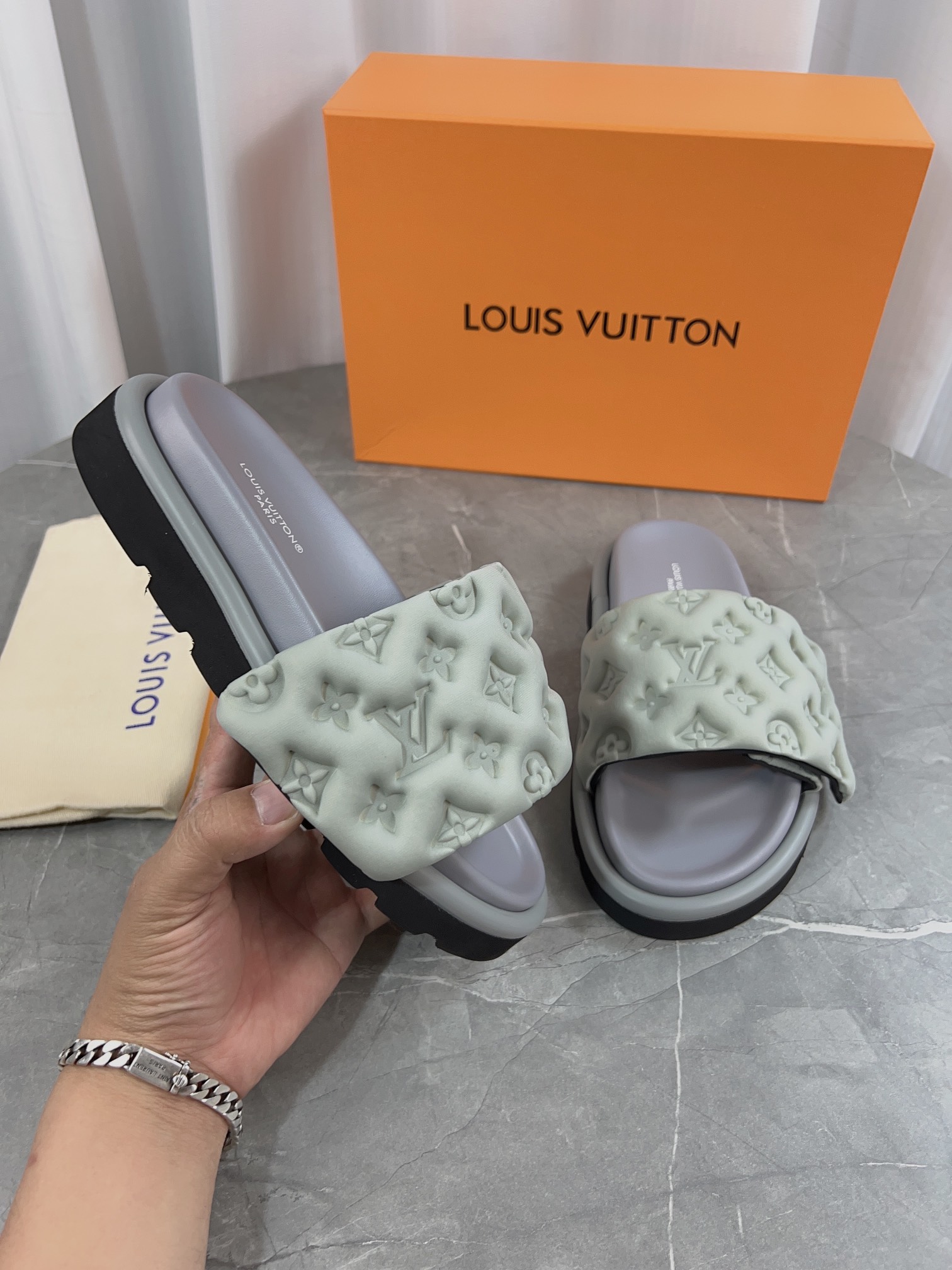 Louis Vuitton Pool Pillow Comfort Flat Sandal Monogram Embossed Slides 8 i1679661603 9978 6