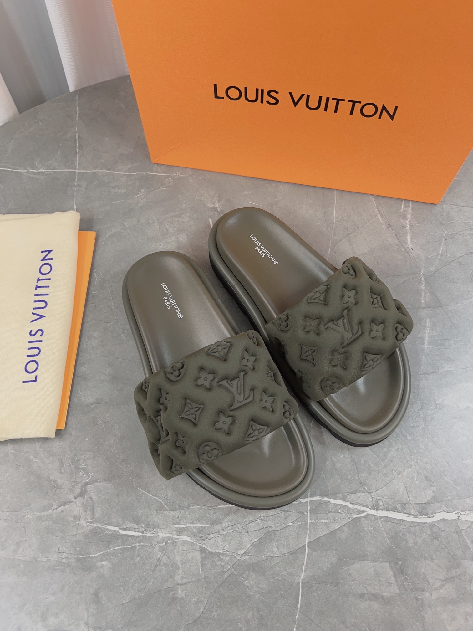 Louis Vuitton Pool Pillow Comfort Flat Sandal Monogram Embossed Slides