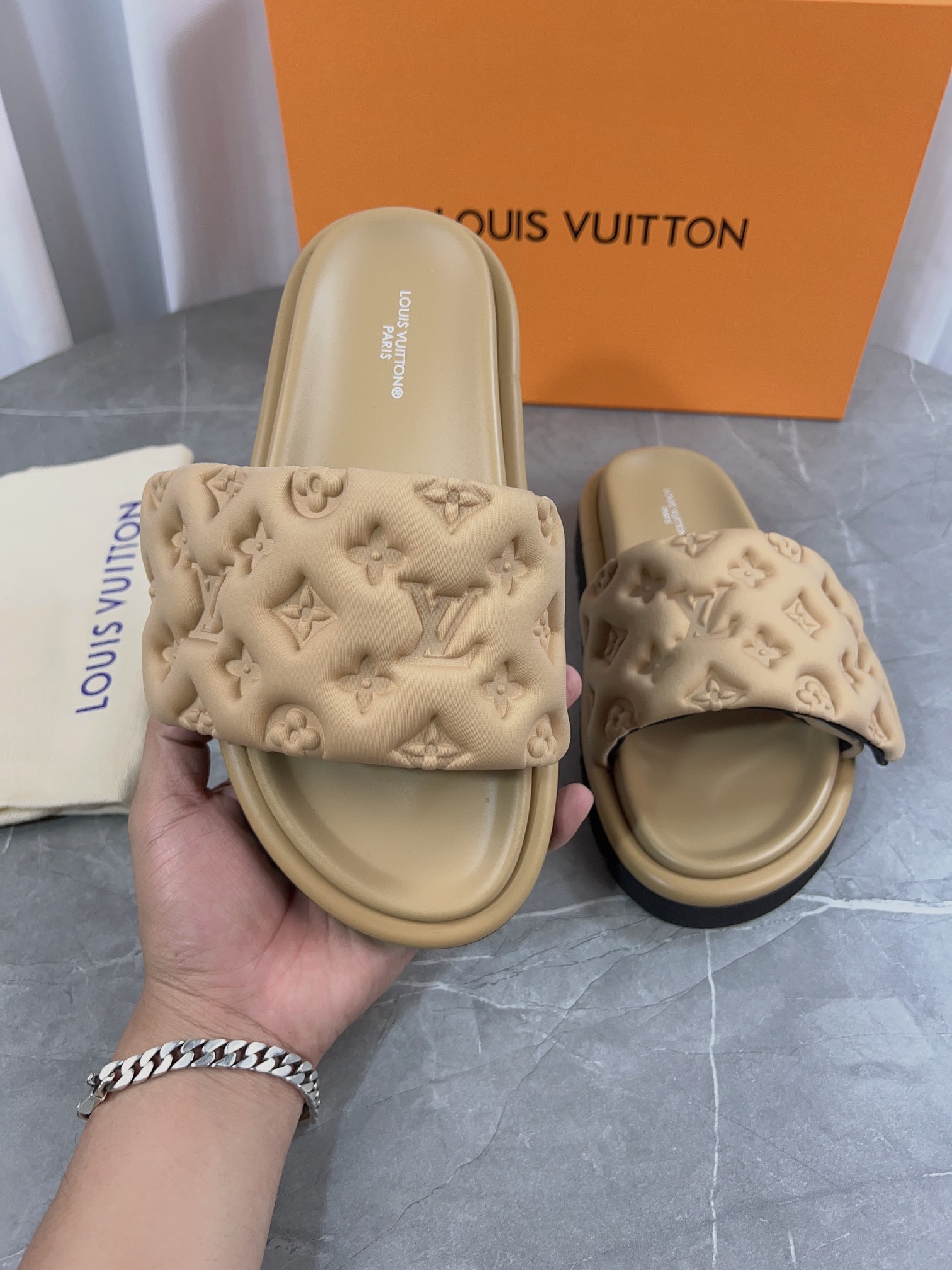 Louis Vuitton Pool Pillow Comfort Flat Sandal Monogram Embossed Beige 7 i1679661651 9888 6