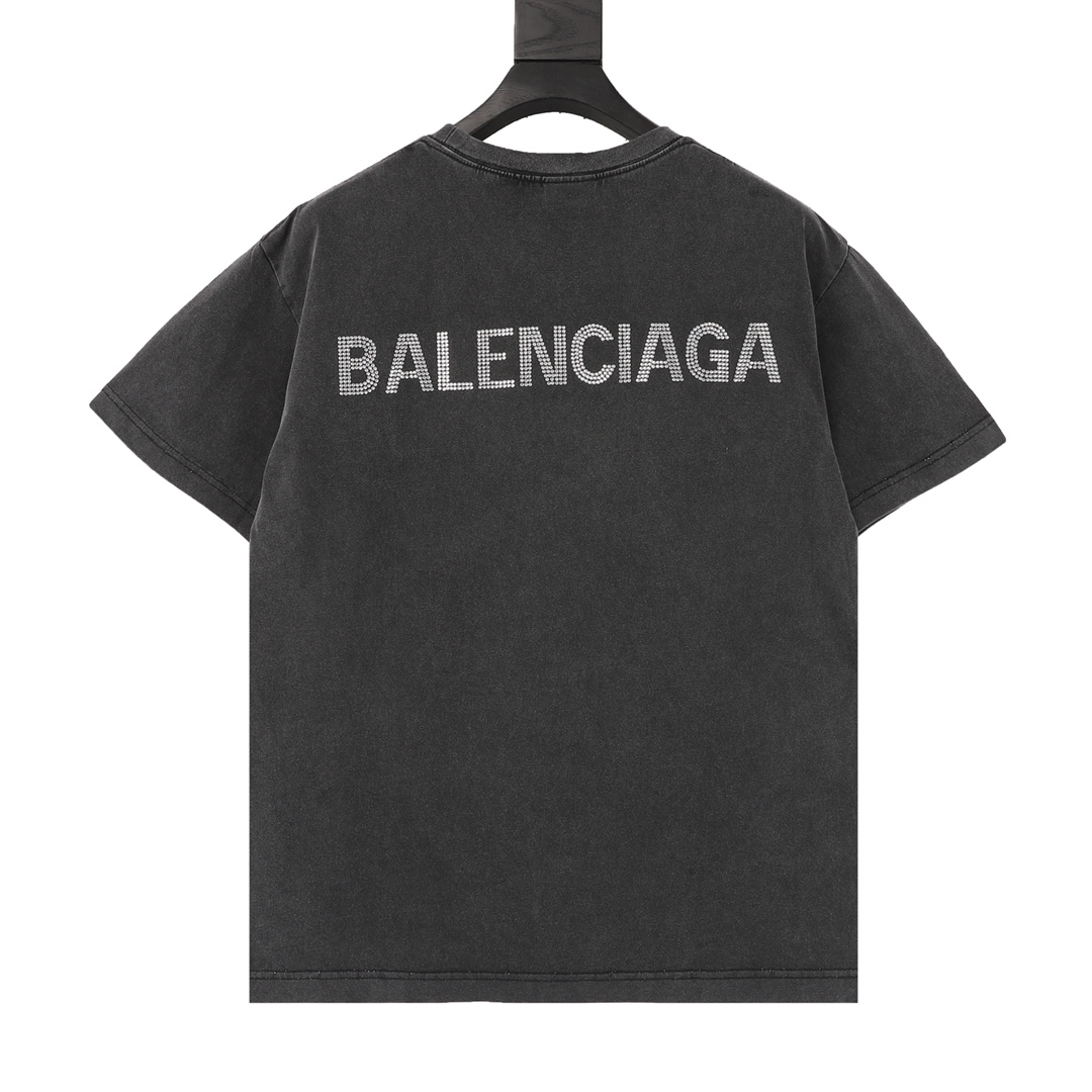 170 Balenciaga/巴黎世家 水洗做旧背后烫钻短袖T恤