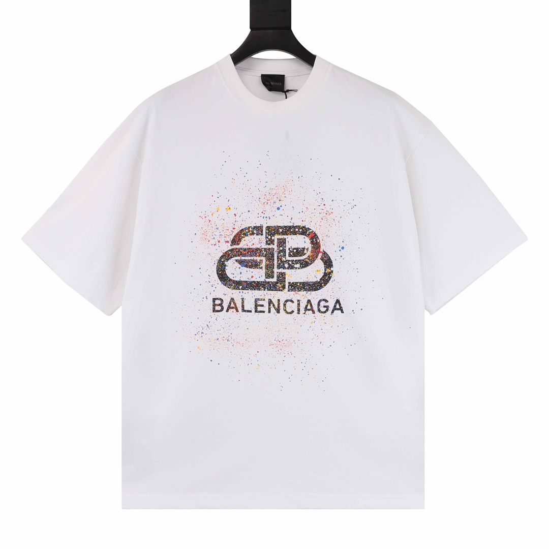 170 Balenciaga/巴黎世家 泼墨锁扣印花圆领T恤