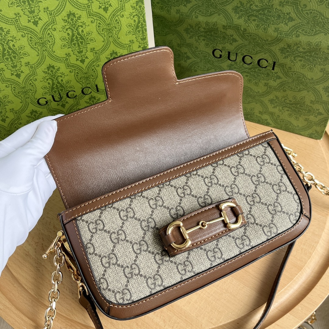 古奇gucci腋下包 735178焦糖 Gucci Horsebit 1955法棍 小红书大的背包