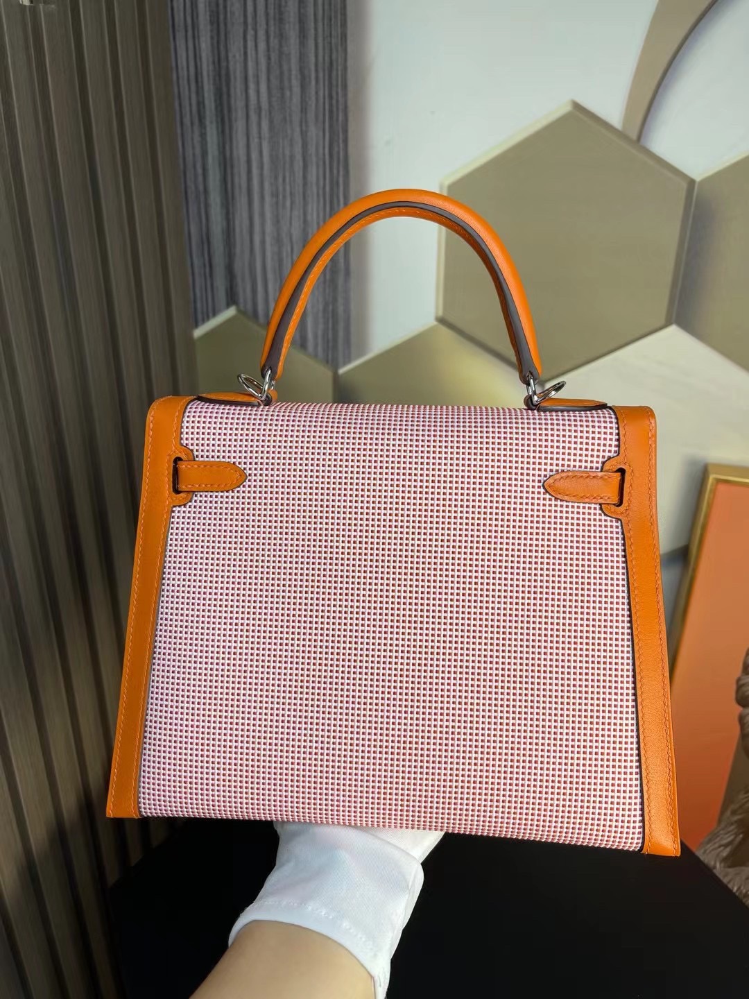 Hermes Kelly Fashion
 Handbags Crossbody & Shoulder Bags Highest quality replica
 Orange Sewing Silver Hardware Canvas Weave