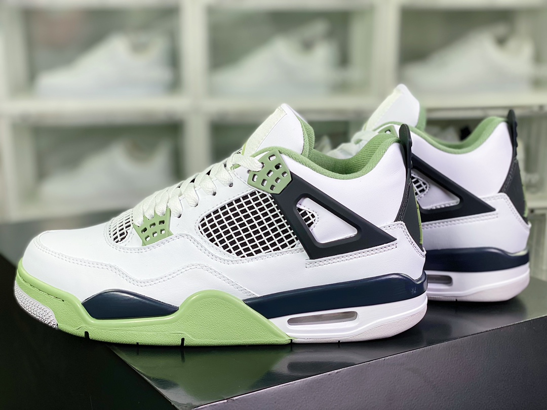 240 Wmns Air Jordan 4 Retro”Oil Green/Seafoam”篮球鞋“白黑绿鼠尾草”AQ9129-103