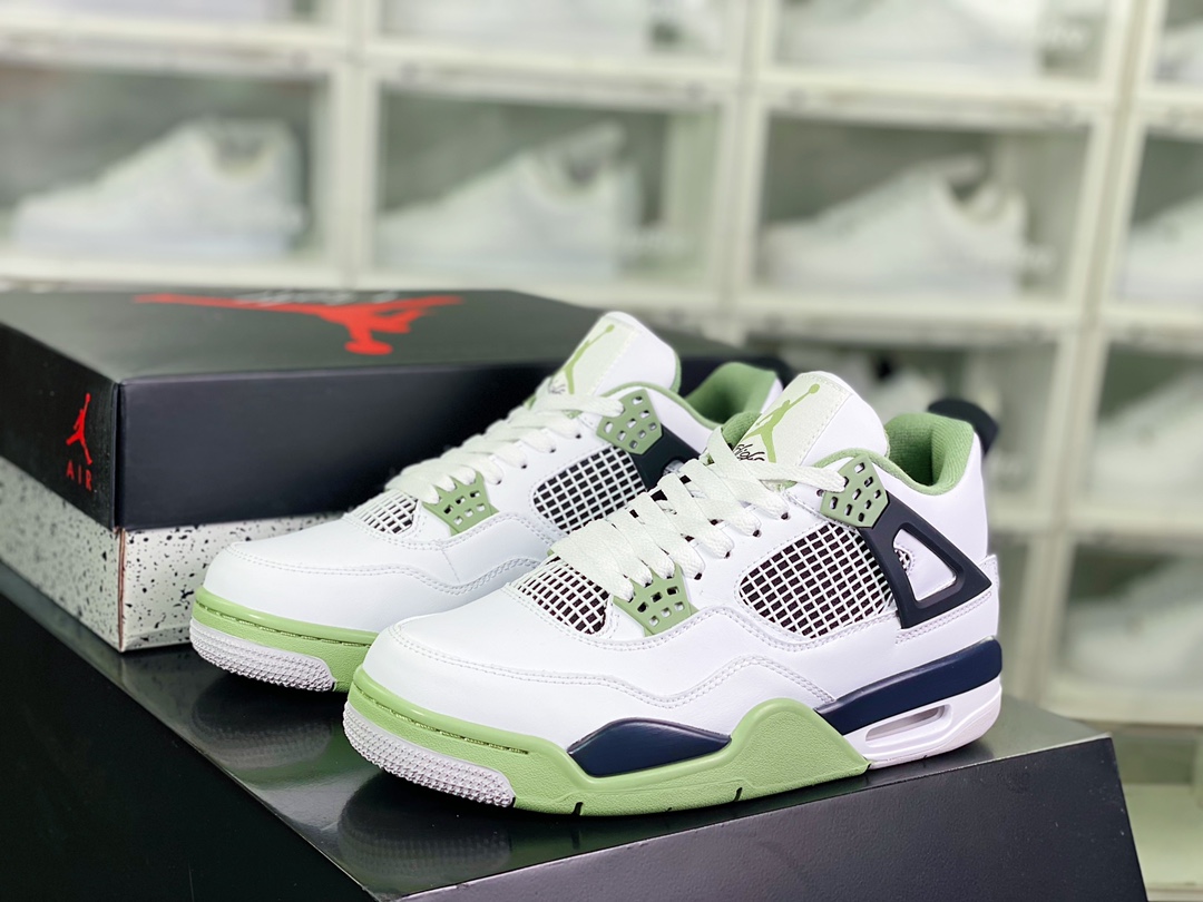 240 Wmns Air Jordan 4 Retro”Oil Green/Seafoam”篮球鞋“白黑绿鼠尾草”AQ9129-103