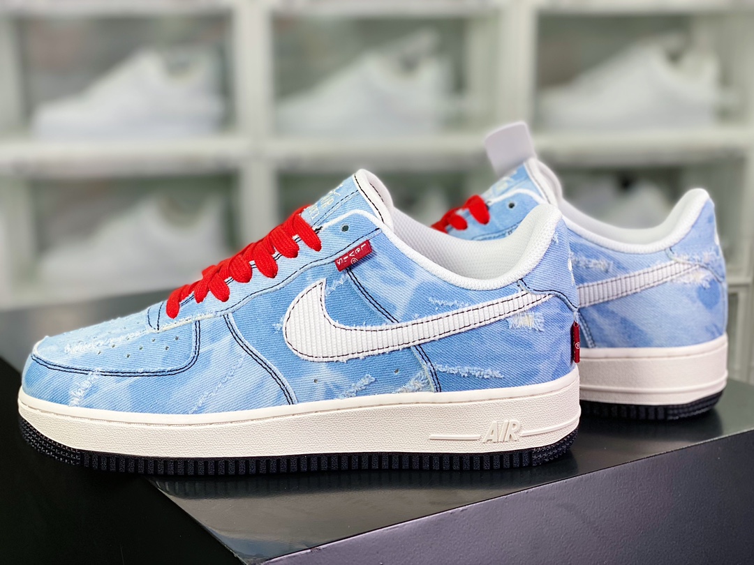 240 Levi's x 【Nike】 Air Force 1 07 Low”Exclusive Denim”空军一号经“水洗浅蓝白磨破牛仔布”LE5050-012