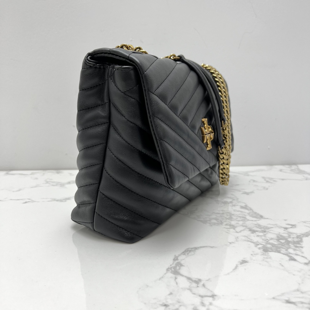 Tory Burch ～TORYBURCH 新款 90446 KITA CHEVRON 羊皮女生单肩 斜挎包 黑色 白色 尺寸 27