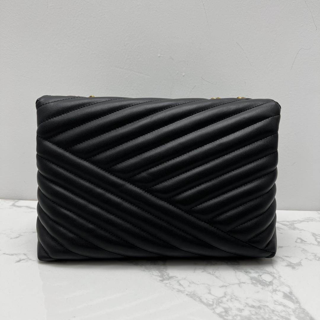 Tory Burch ～TORYBURCH 新款 90446 KITA CHEVRON 羊皮女生单肩 斜挎包 黑色 白色 尺寸 27
