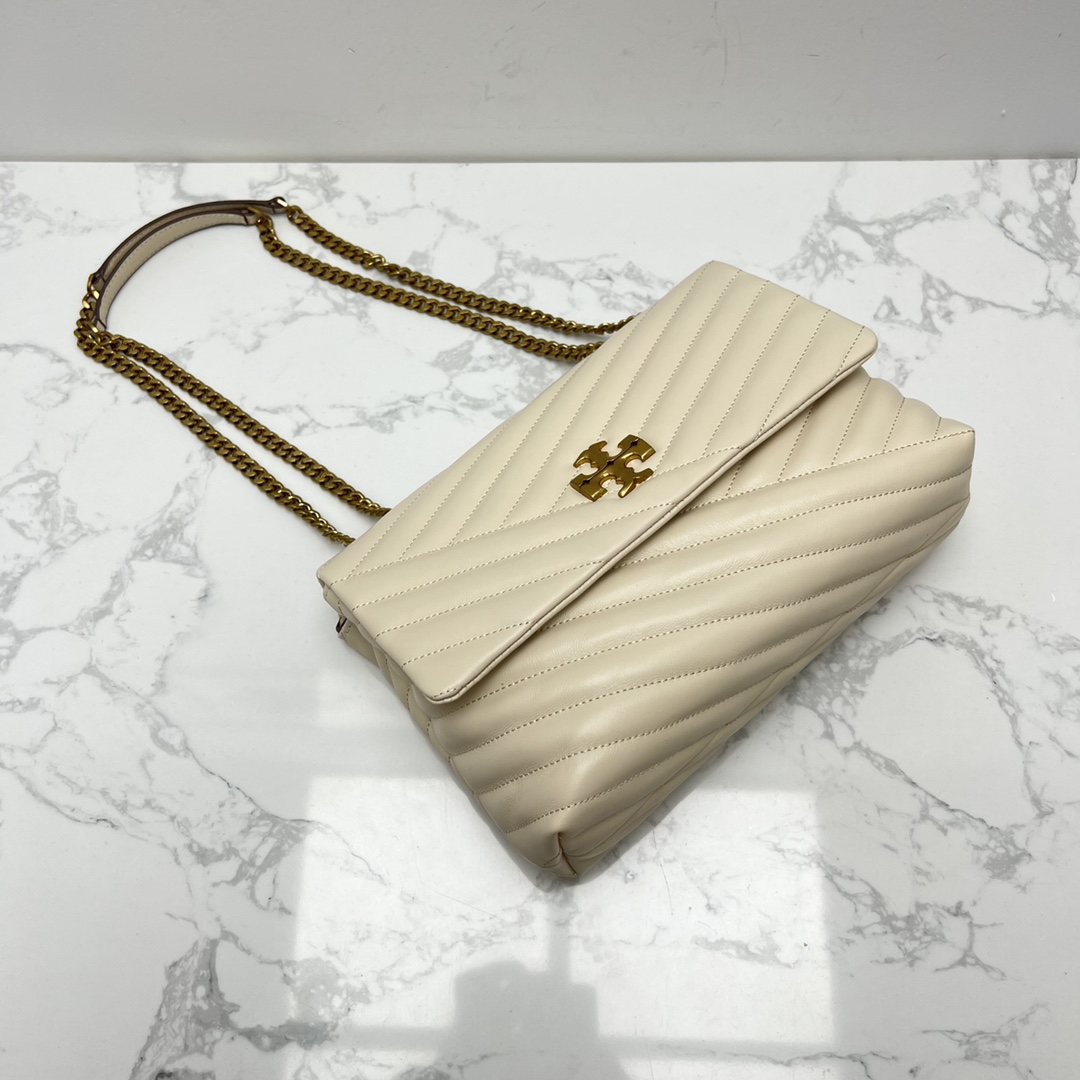 Tory Burch ～TORYBURCH 新款 90446 KITA CHEVRON 羊皮女生单肩 斜挎包 黑色 白色 尺寸 27