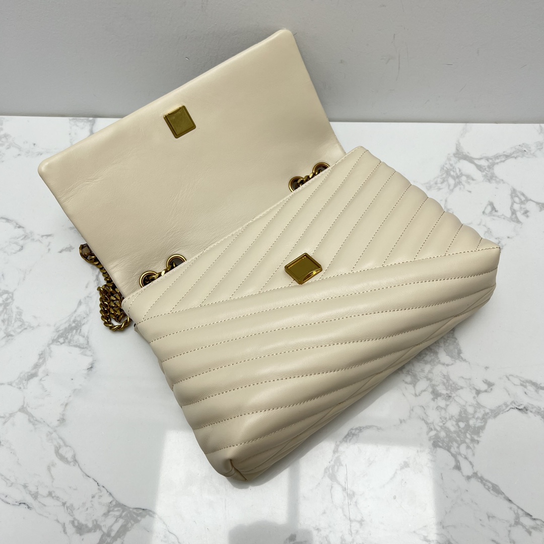 Tory Burch ～TORYBURCH 新款 90446 KITA CHEVRON 羊皮女生单肩 斜挎包 黑色 白色 尺寸 27