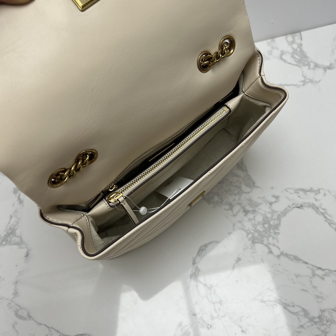 Tory Burch ～TORYBURCH 新款 90446 KITA CHEVRON 羊皮女生单肩 斜挎包 黑色 白色 尺寸 27