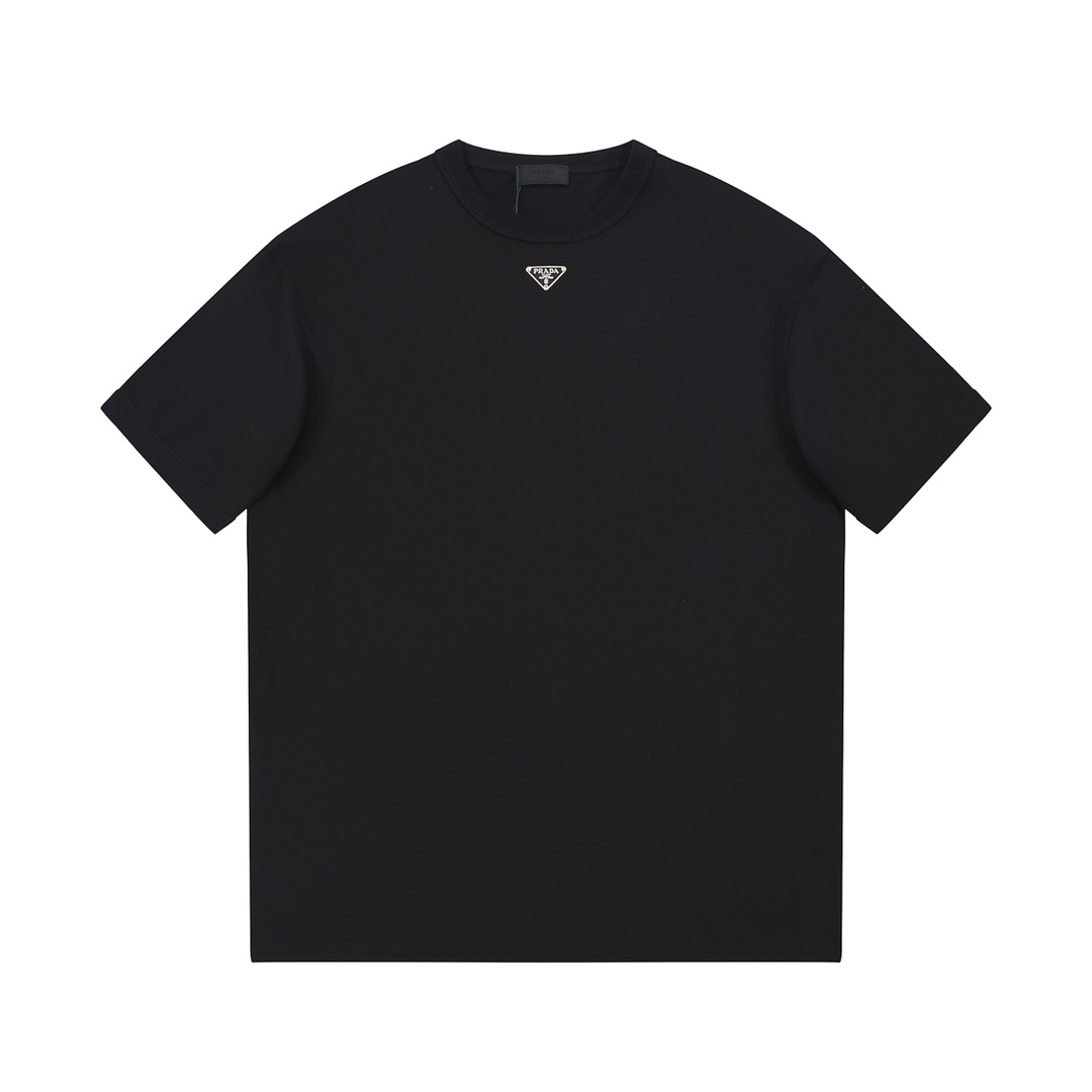 Prada Clothing T-Shirt Black White Cotton Knitting Summer Collection Fashion Short Sleeve