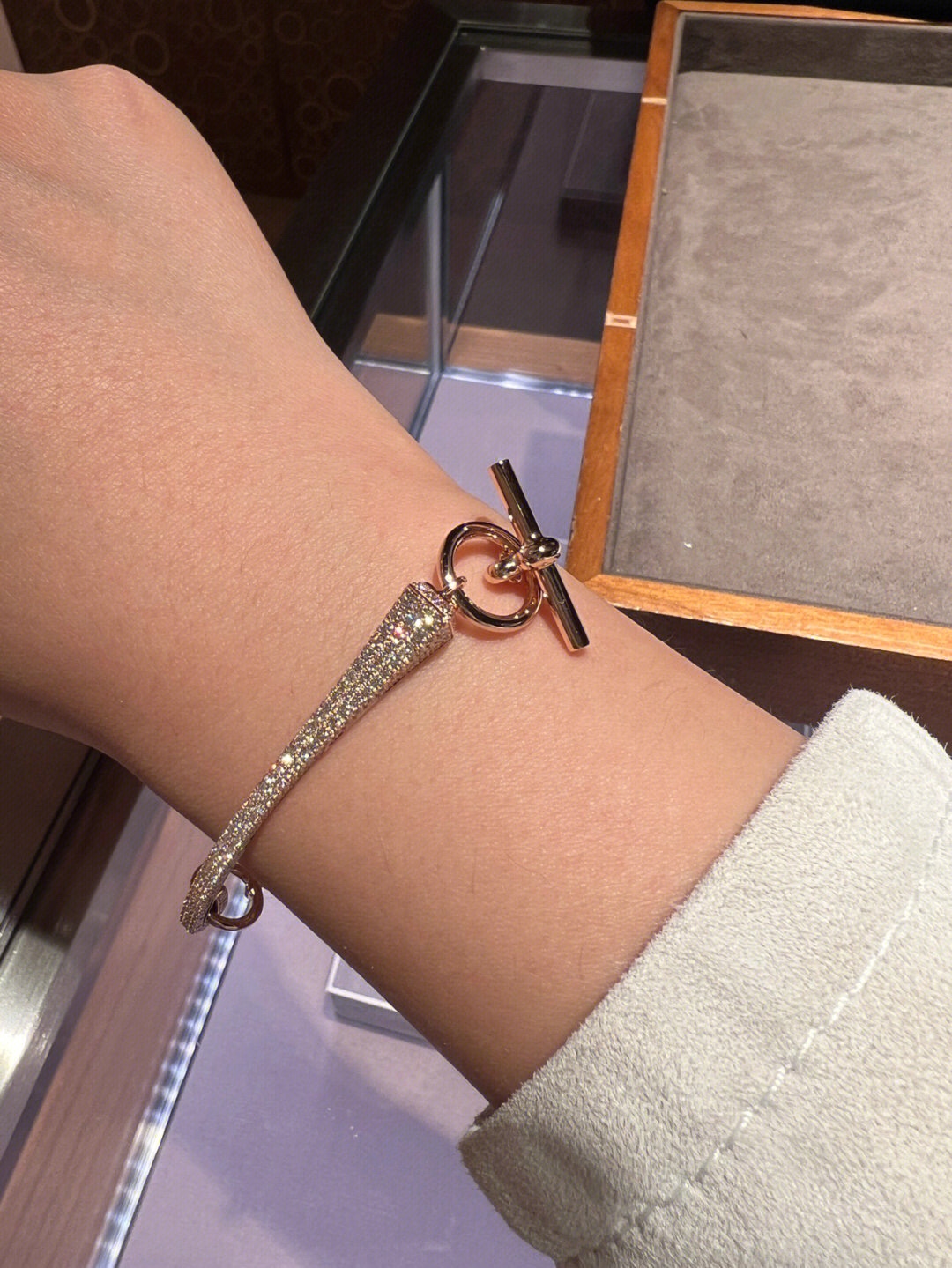 HERMES Bracelet Silver Studded T-Bar Clasp