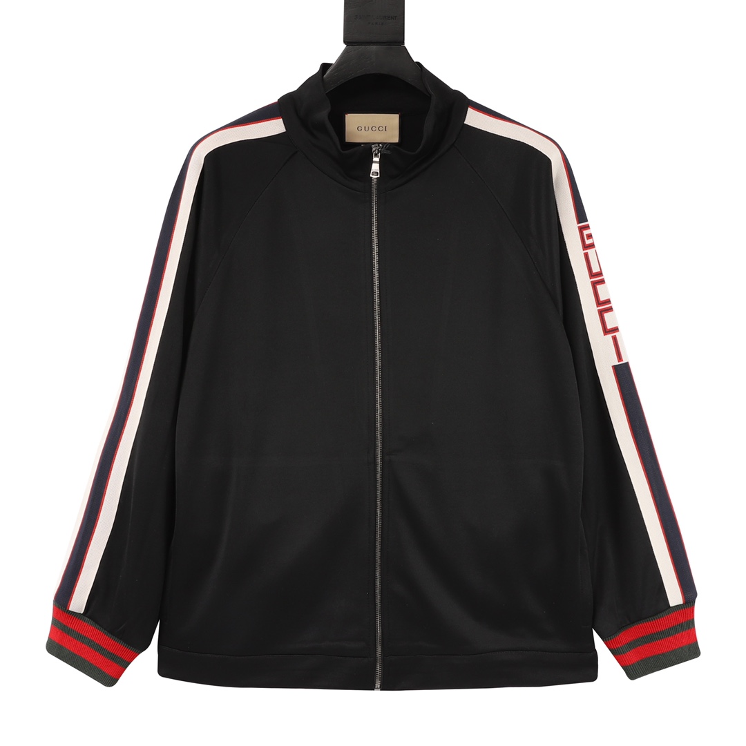 GUCCI/Gucci chaqueta clásica con cremallera y cinta lateral, tela teñida y tejida a medida, tela de algodón cubierta de…