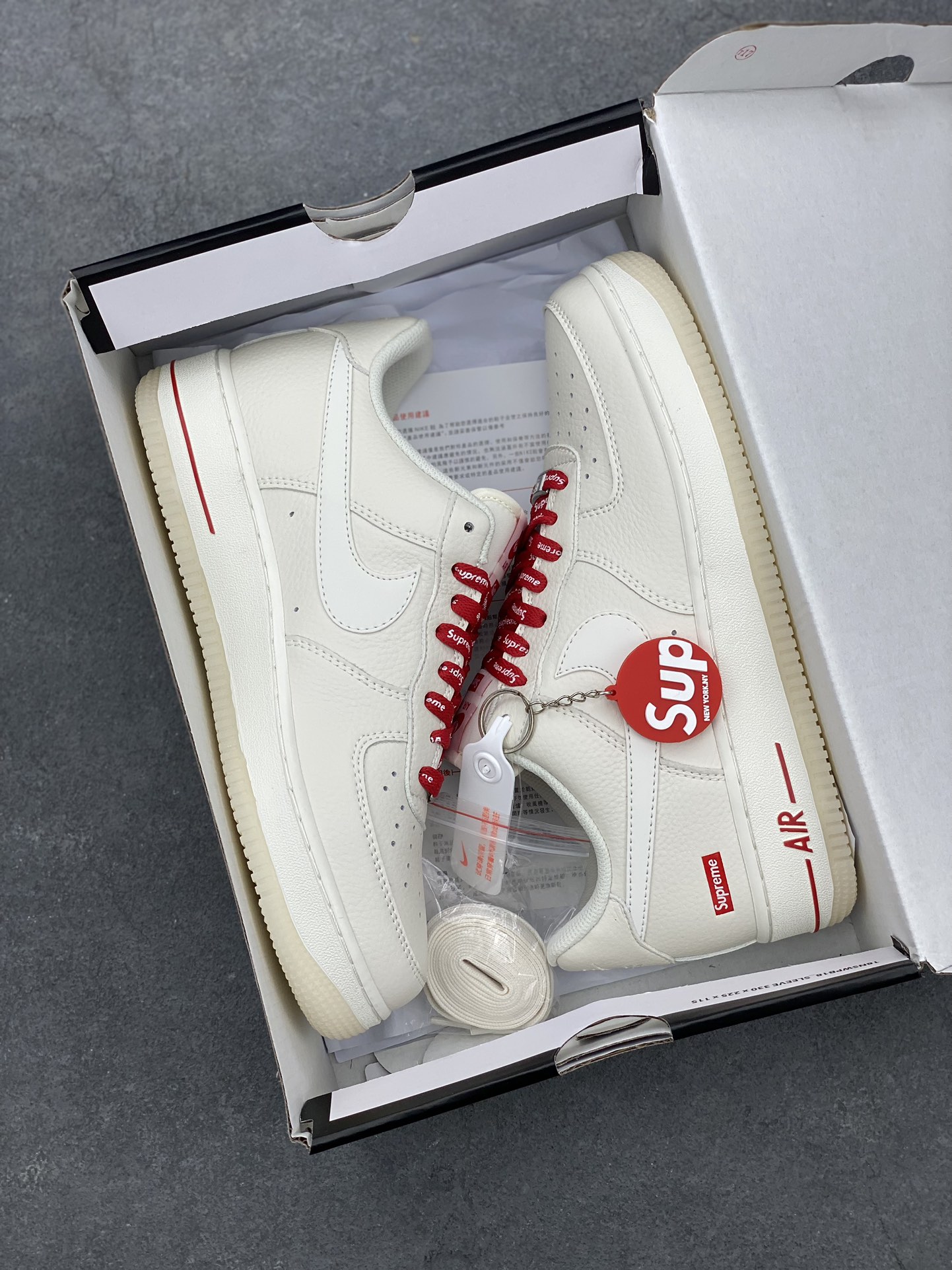 Nike Air Force 1 '07 Low Supreme Collab Sneakers - Cream/Red 10 i1679771326 1477 8