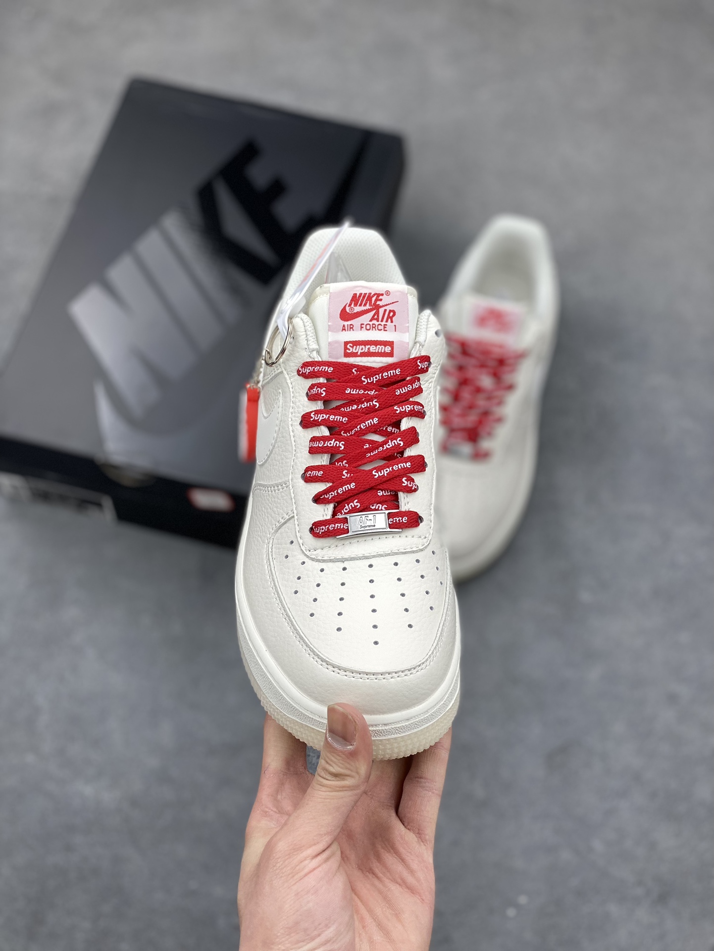 Nike Air Force 1 '07 Low Supreme Collab Sneakers - Cream/Red 3 i1679771326 1632 1