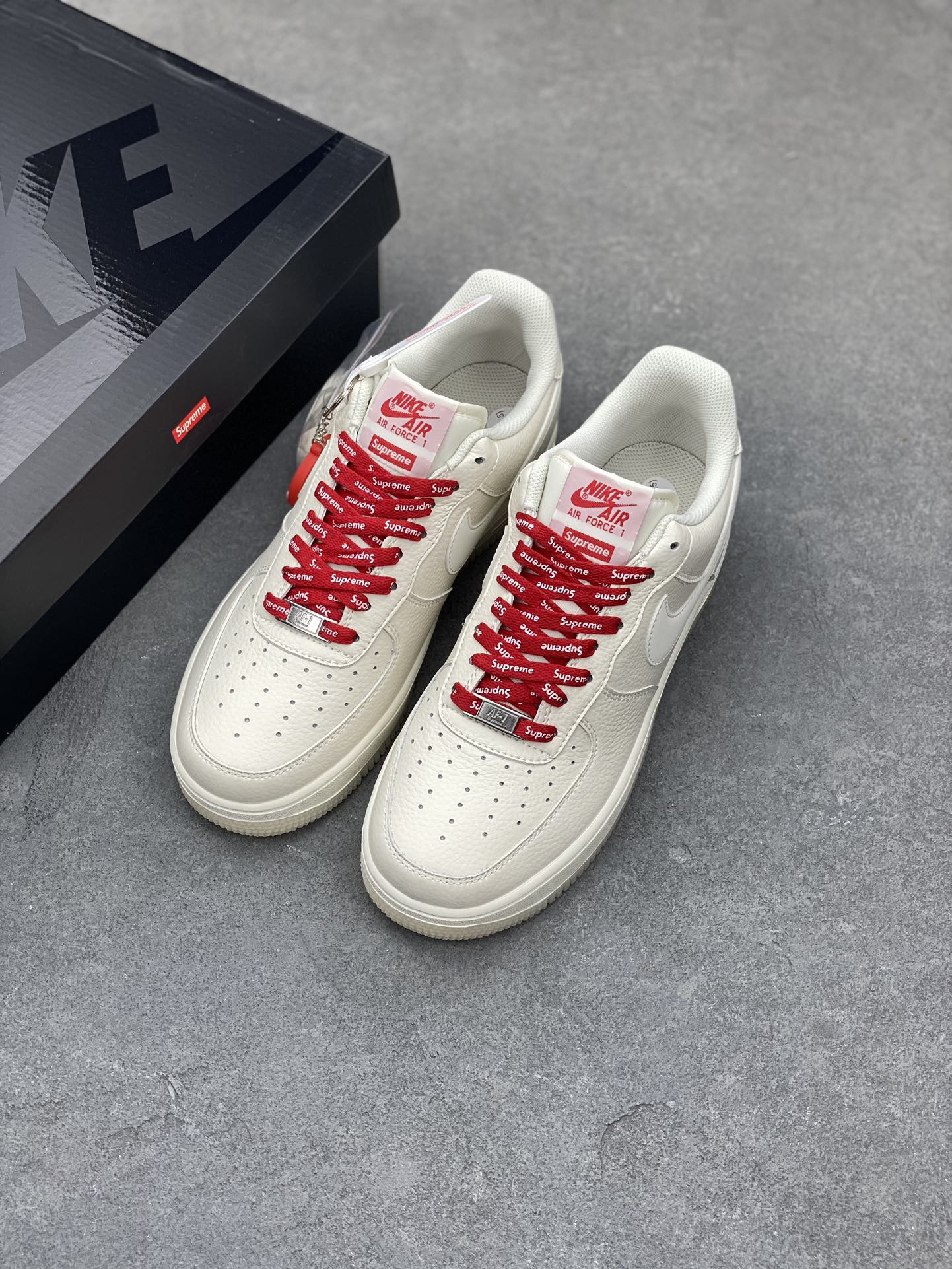 Nike Air Force 1 '07 Low Supreme Collab Sneakers - Cream/Red 9 i1679771326 6035 7